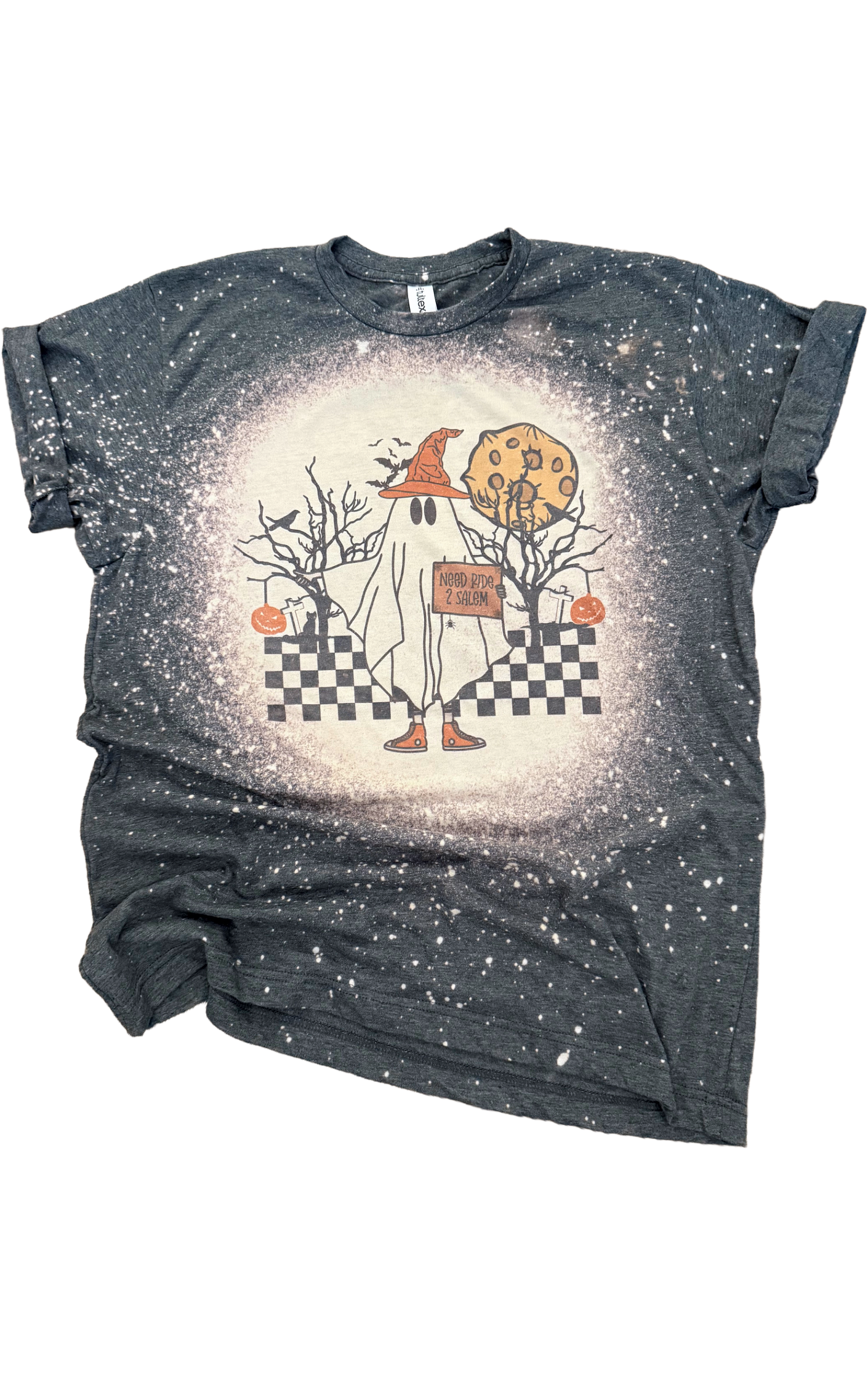 Need A Ride To Salem Ghost Halloween Bleached Tee Hoodie, Sweatshirt | PodTeesHub.com
