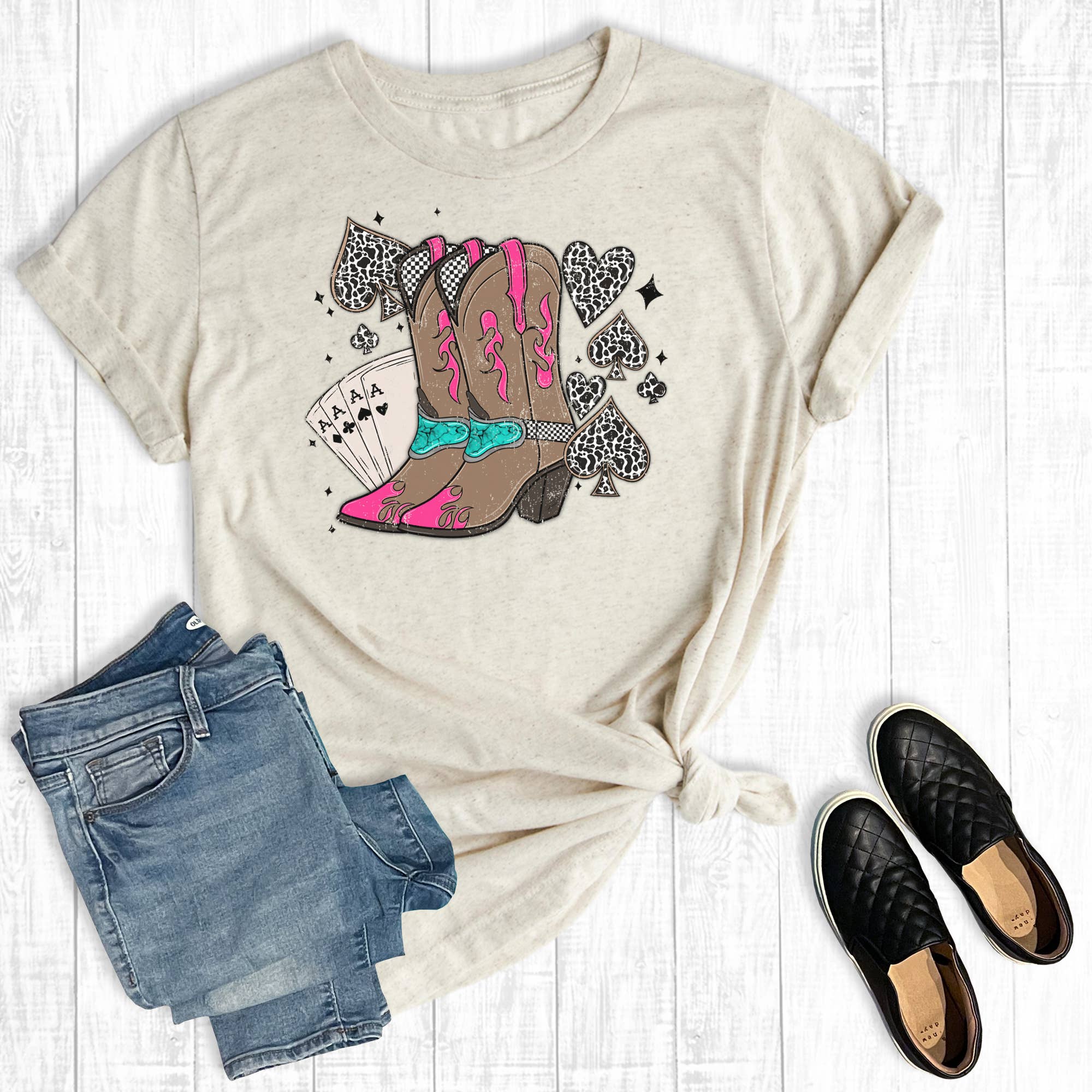 Western Boots and Cards Graphic Tee Hoodie, Sweatshirt | PodTeesHub.com