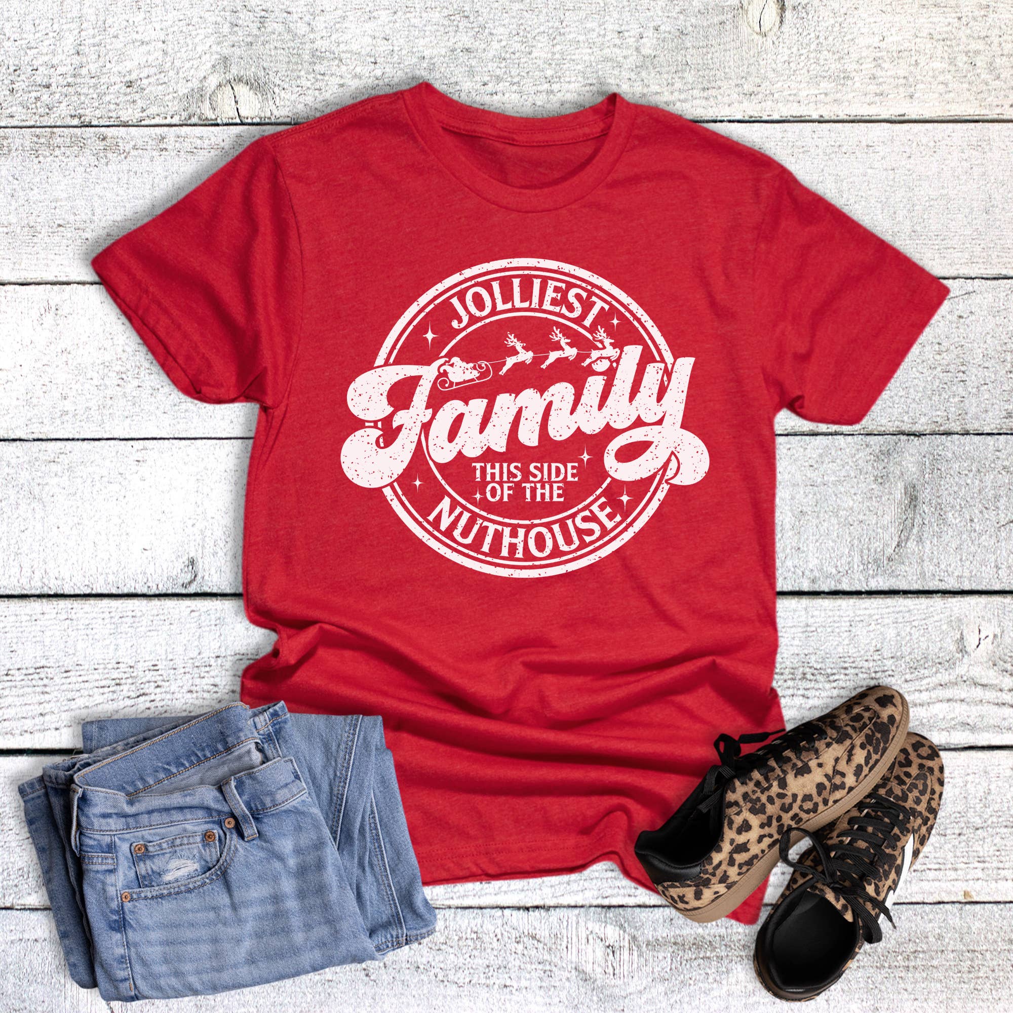 Christmas Jolliest Family This Side of the Nuthouse Tee Hoodie, Sweatshirt | PodTeesHub.com