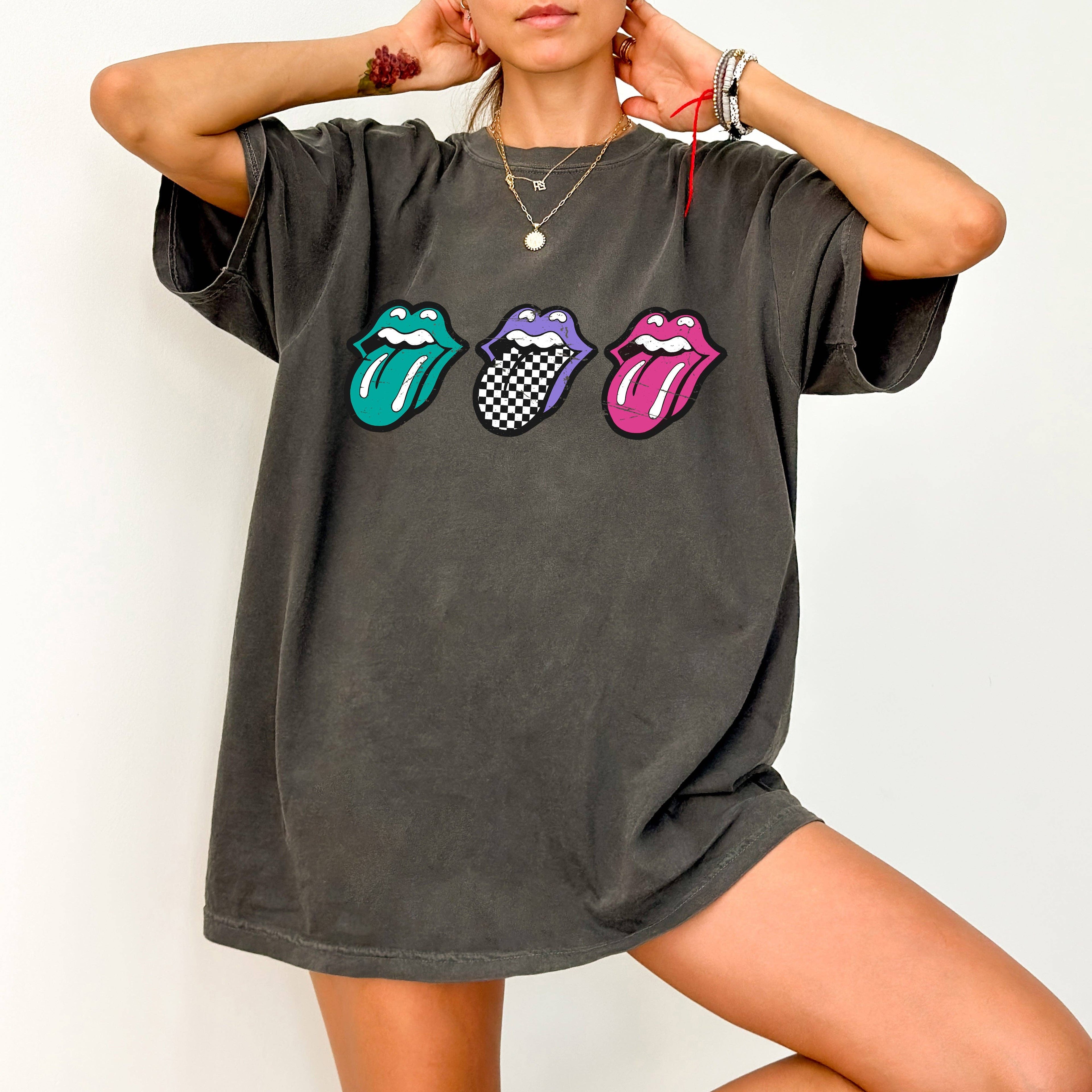 Classic Rock Concert Tee with Checkered Rock Tongues Hoodie, Sweatshirt | PodTeesHub.com