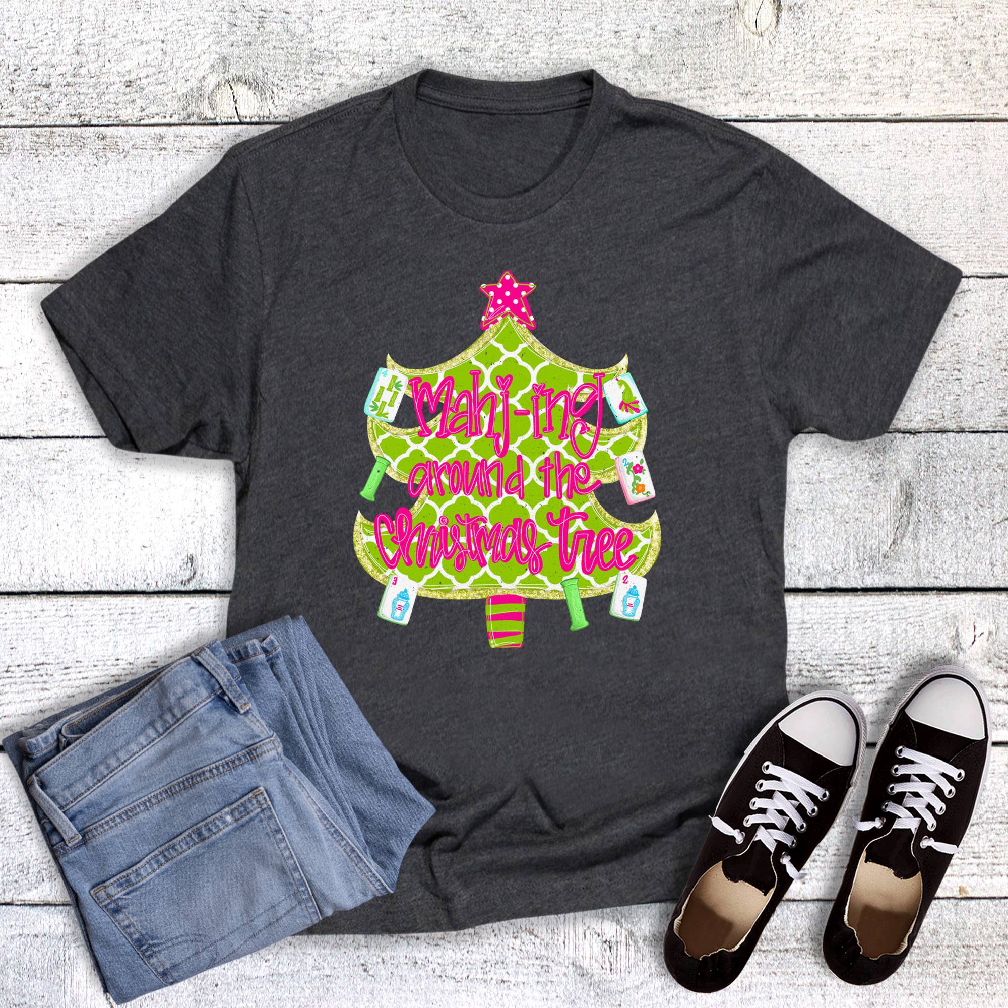 Christmas Mahj-Ing Around Christmas Tree Mahjong Graphic Tee Hoodie, Sweatshirt | PodTeesHub.com