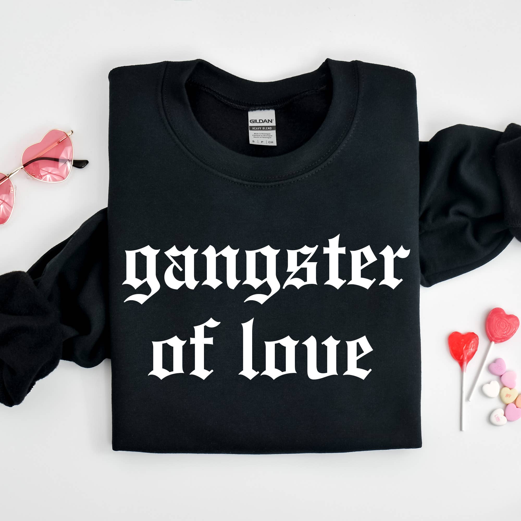 Gangster of Love Sweatshirt - Black, Valentine's Day Shirt Hoodie | PodTeesHub.com