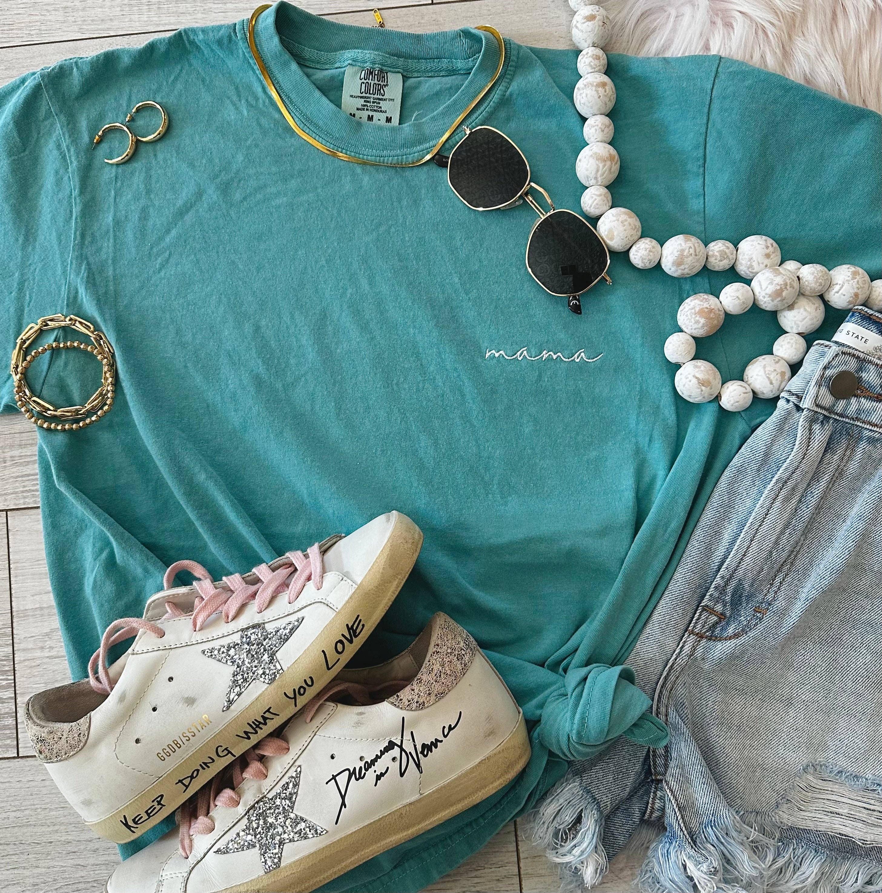 Seafoam Dainty Mama Embroidered Tee Hoodie, Sweatshirt | PodTeesHub.com