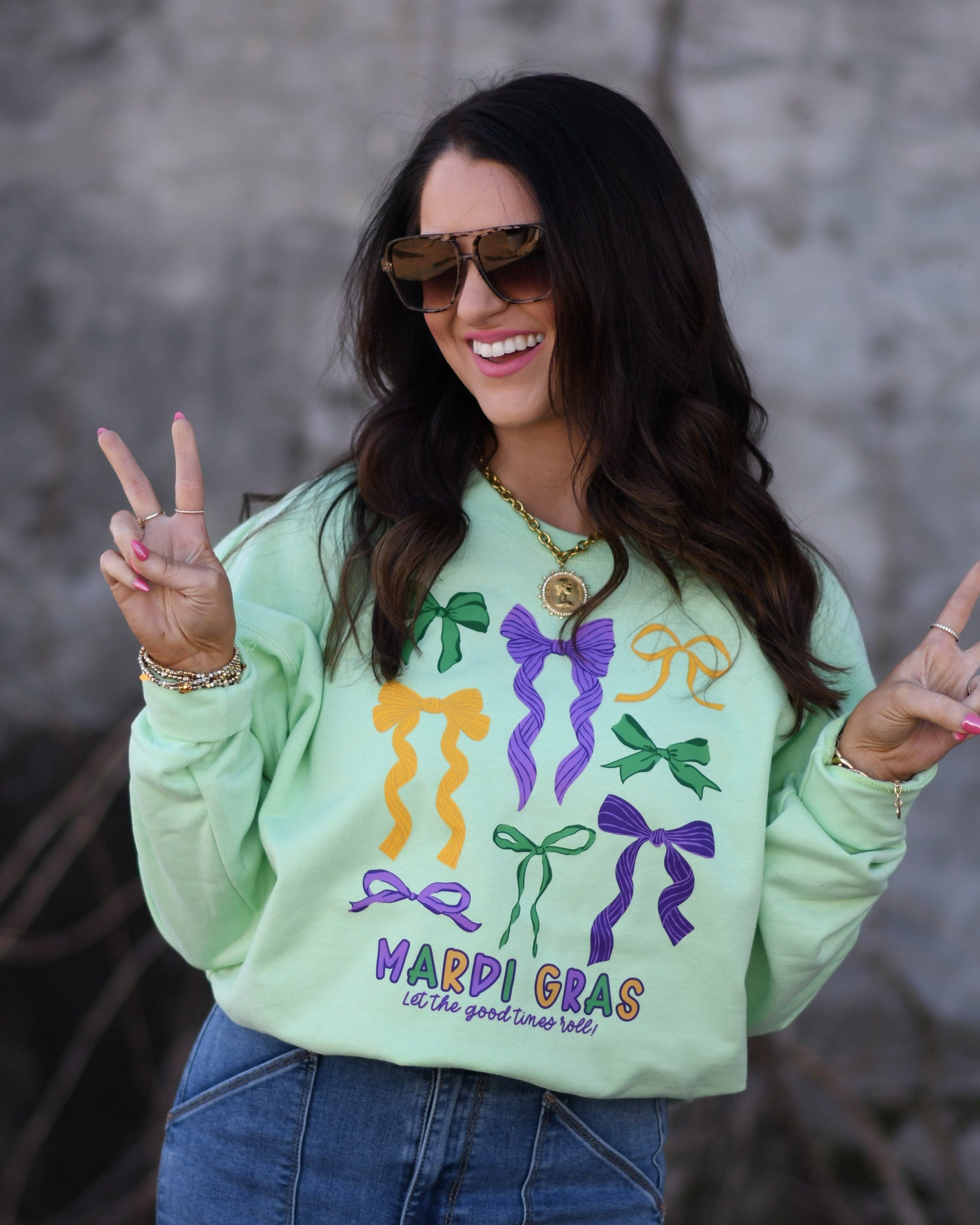 Mardi Gras Let the Good Times Roll Multi Bow Sweatshirt/Tee Hoodie | PodTeesHub.com