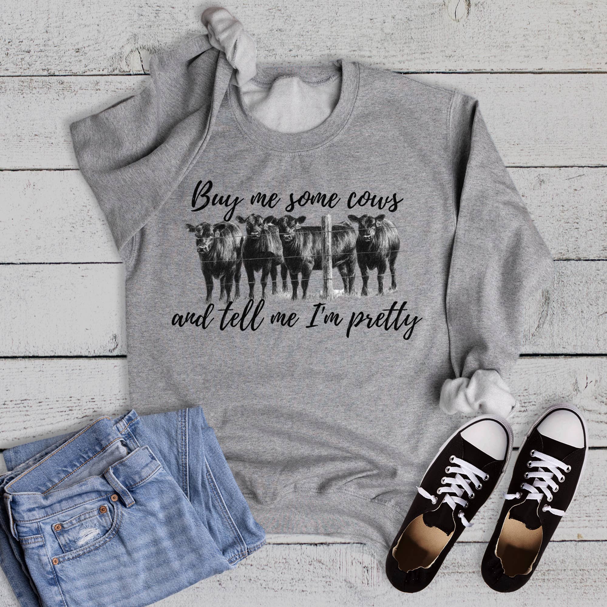 Buy Me Cows Tell Me I'm Pretty Graphic Sweatshirt T-Shirts, Hoodie | PodTeesHub.com