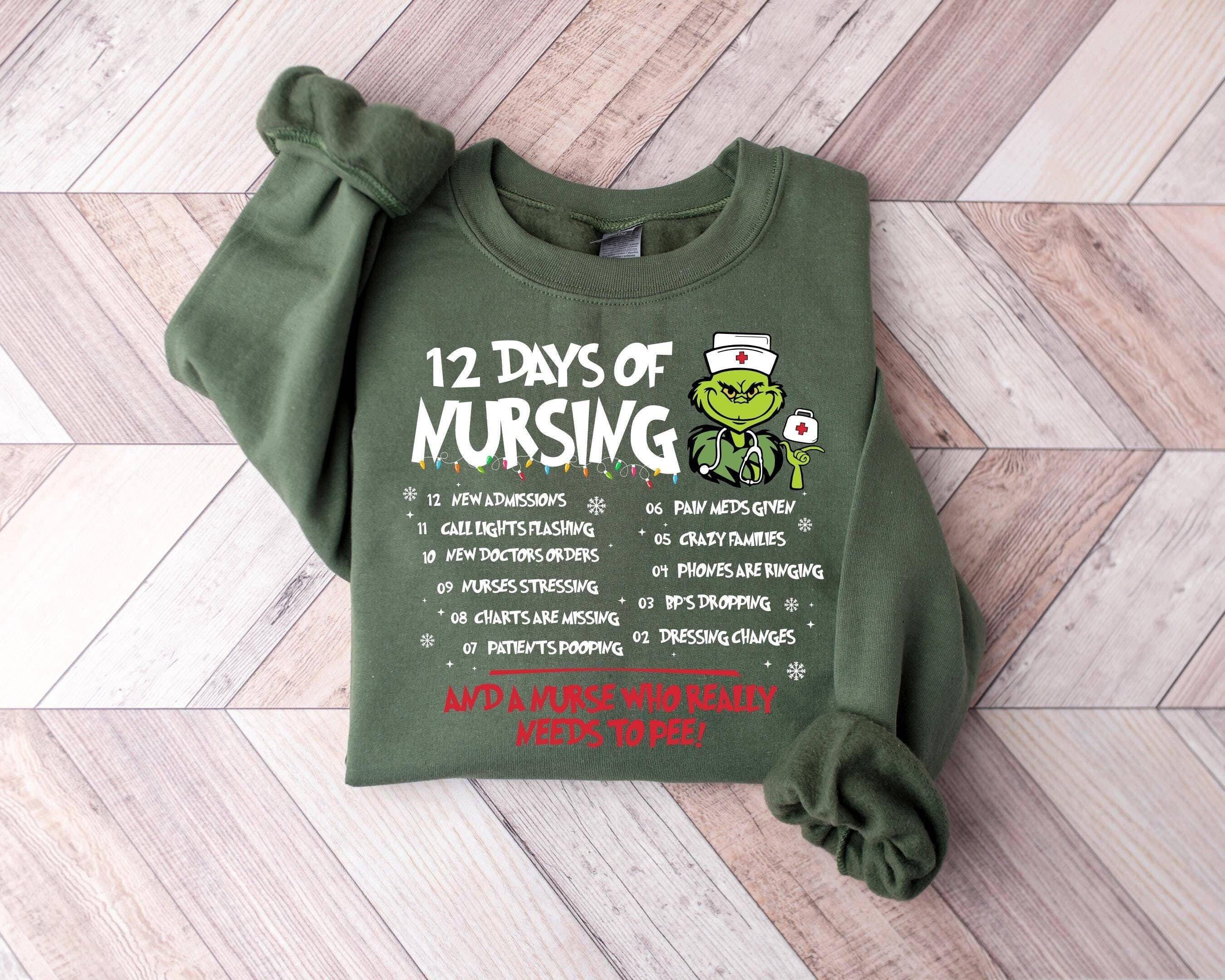Funny Christmas Nurse Sweatshirt Merry Grinchmas Nursing T-Shirts, Hoodie | PodTeesHub.com