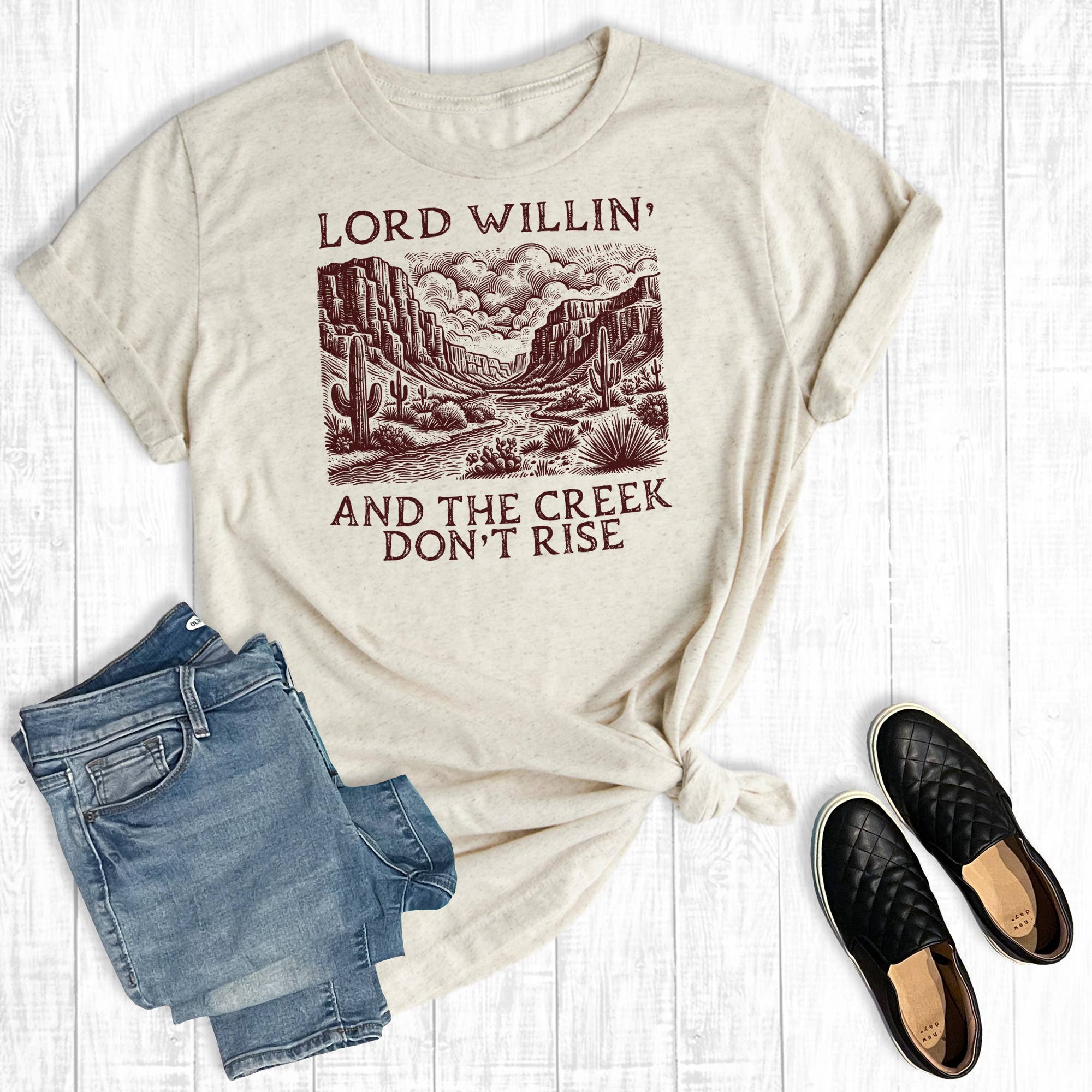 Western Lord Willing and the Creek Don't Rise Graphic Tee Hoodie, Sweatshirt | PodTeesHub.com