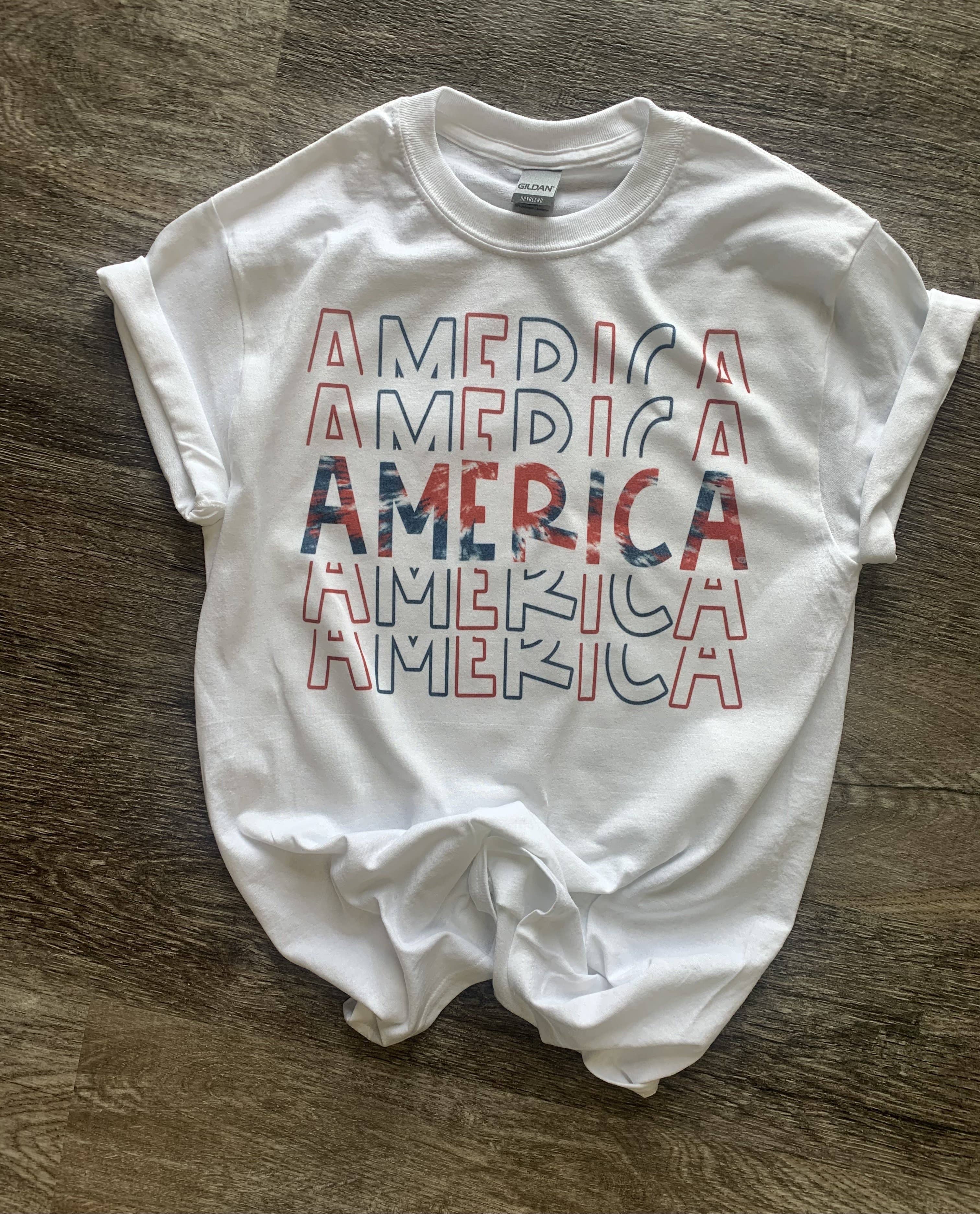 America Stacked Letters On White Tee Hoodie, Sweatshirt | PodTeesHub.com