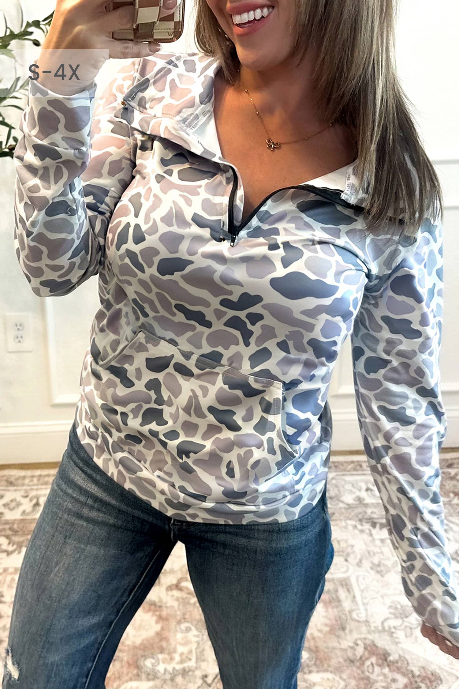 Camouflage Plus Size Zip Collar Pullover Sweatshirt (S-4X) T-Shirts, Hoodie | PodTeesHub.com