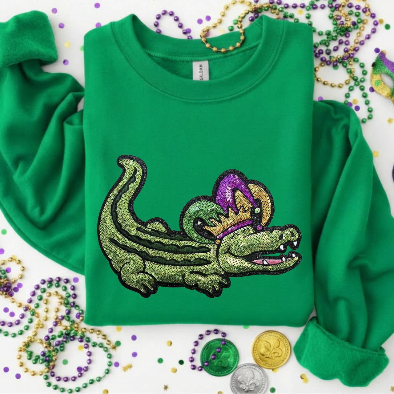 Mardi Gras Gator Sequin Sweatshirt T-Shirts, Hoodie | PodTeesHub.com