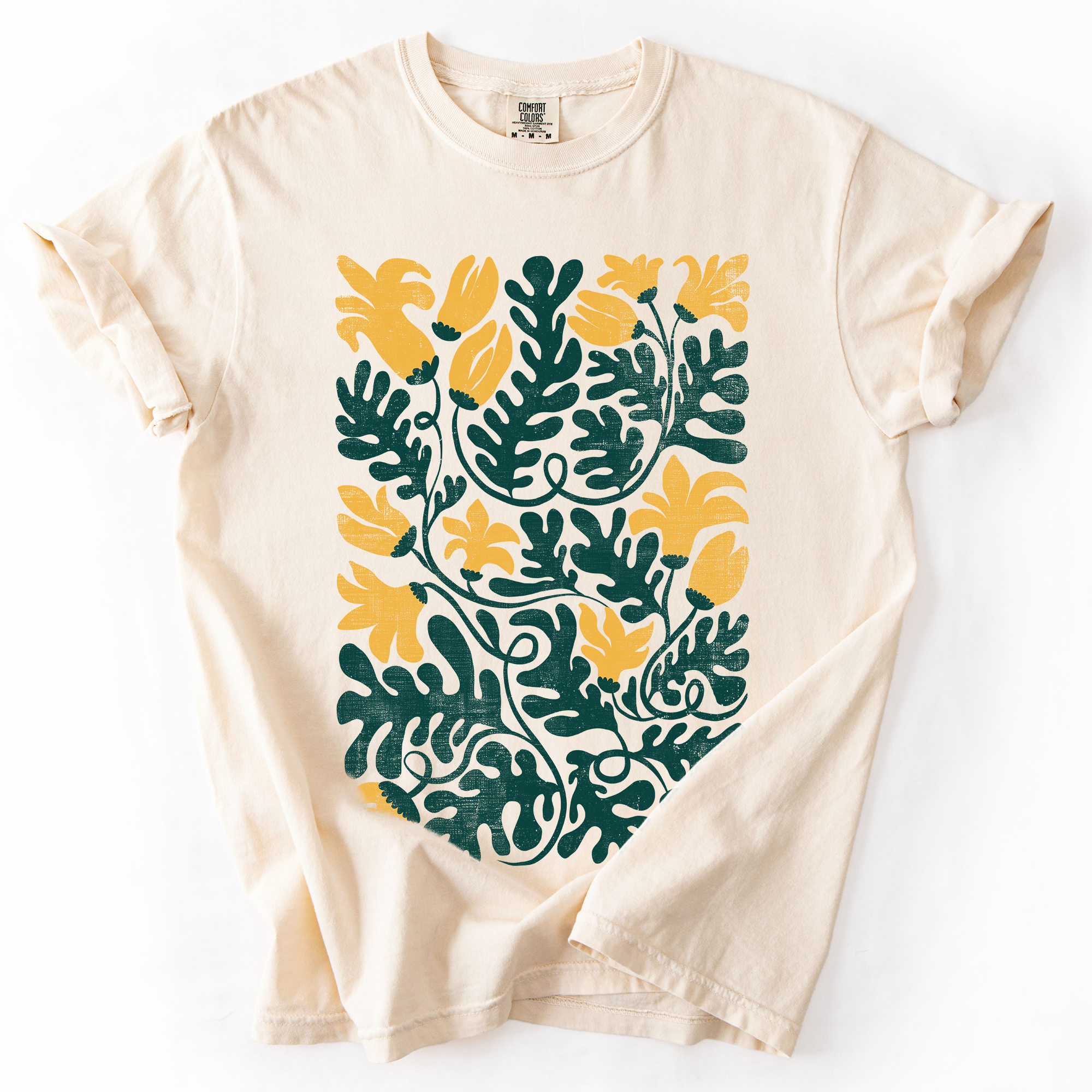 Yellow Floral Leaf Botanical, Vintage Boho, Nature, T-Shirt Hoodie, Sweatshirt | PodTeesHub.com