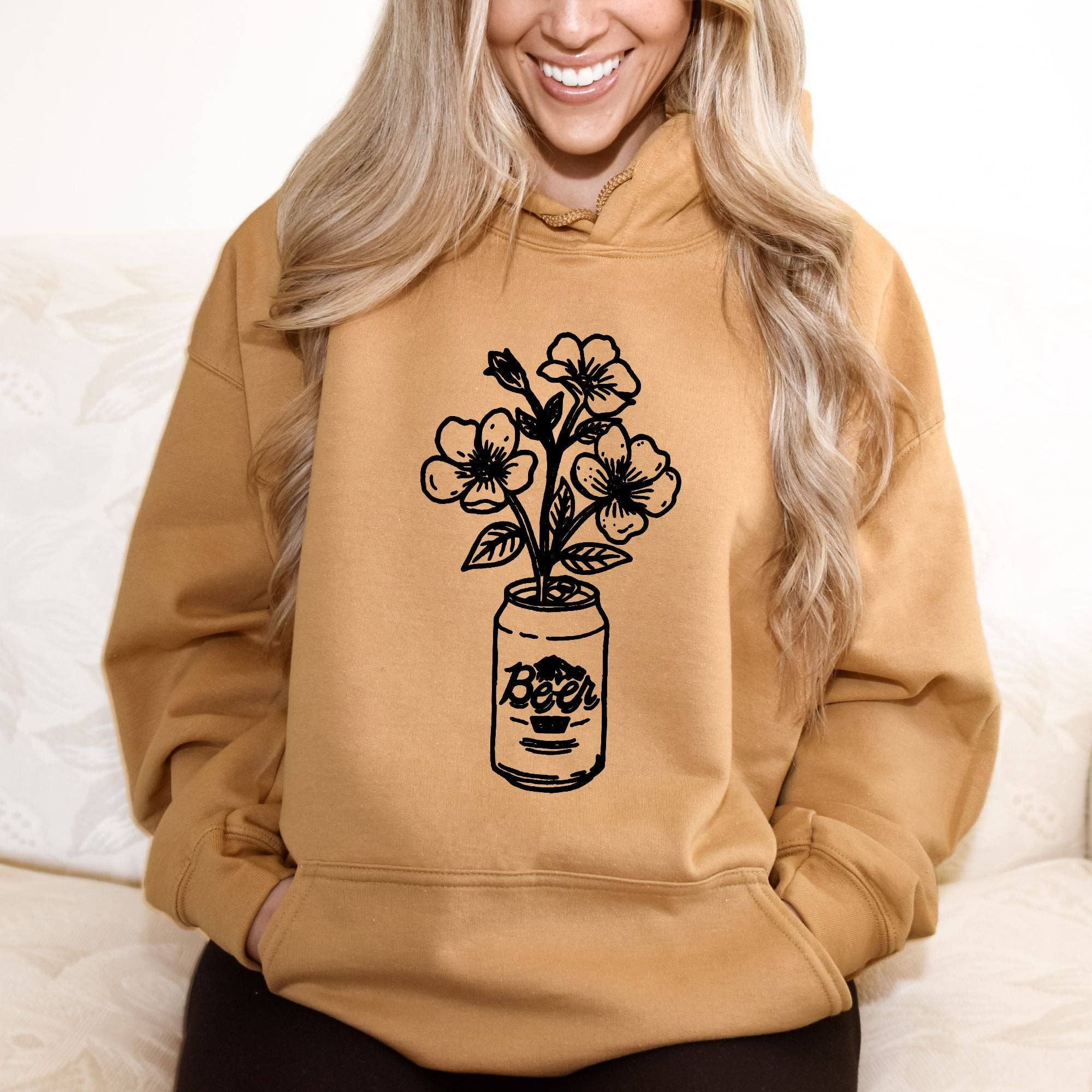 Floral Beer Can Gildan Unisex Crewneck/Hoodie Sweatshirt T-Shirts | PodTeesHub.com