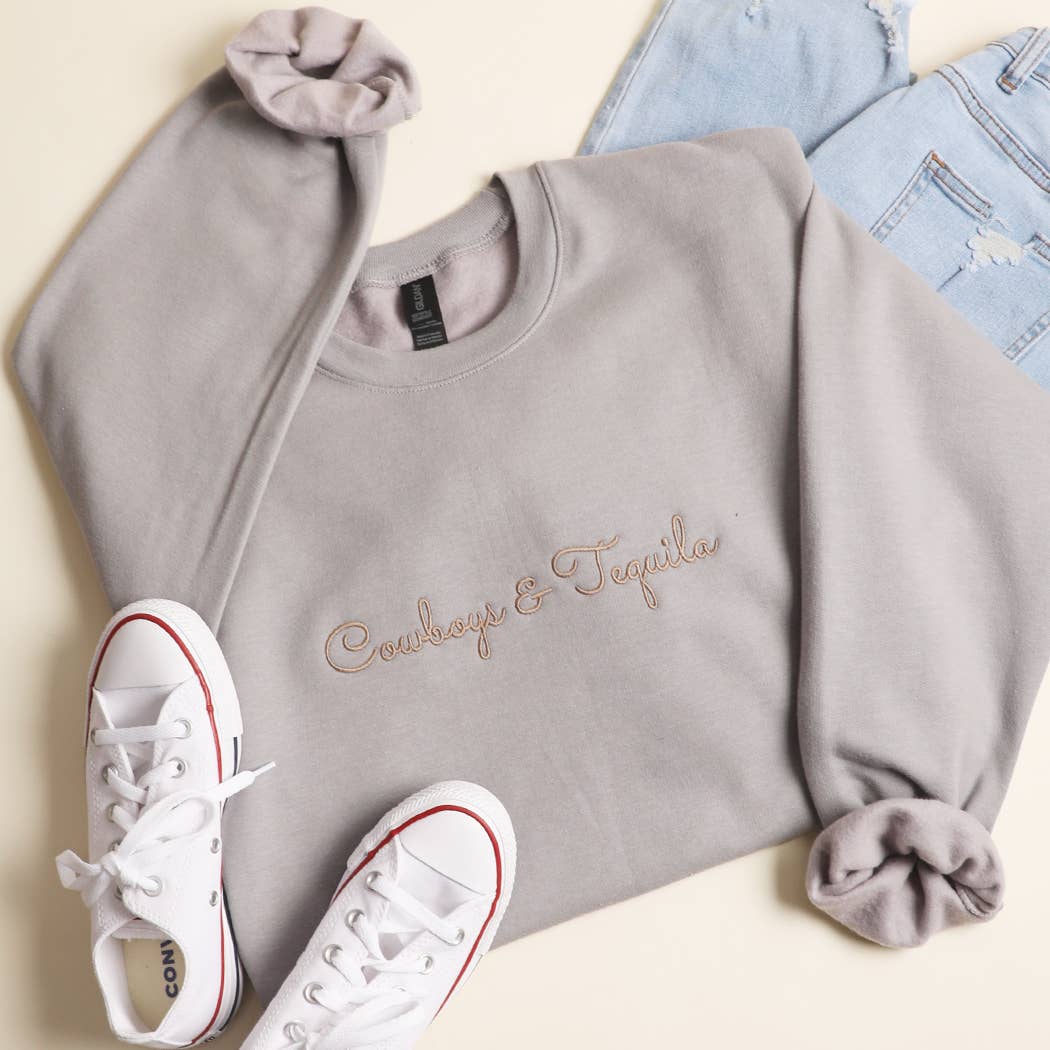 Cowboys & Tequila Embroidered Midweight Sweatshirt T-Shirts, Hoodie | PodTeesHub.com