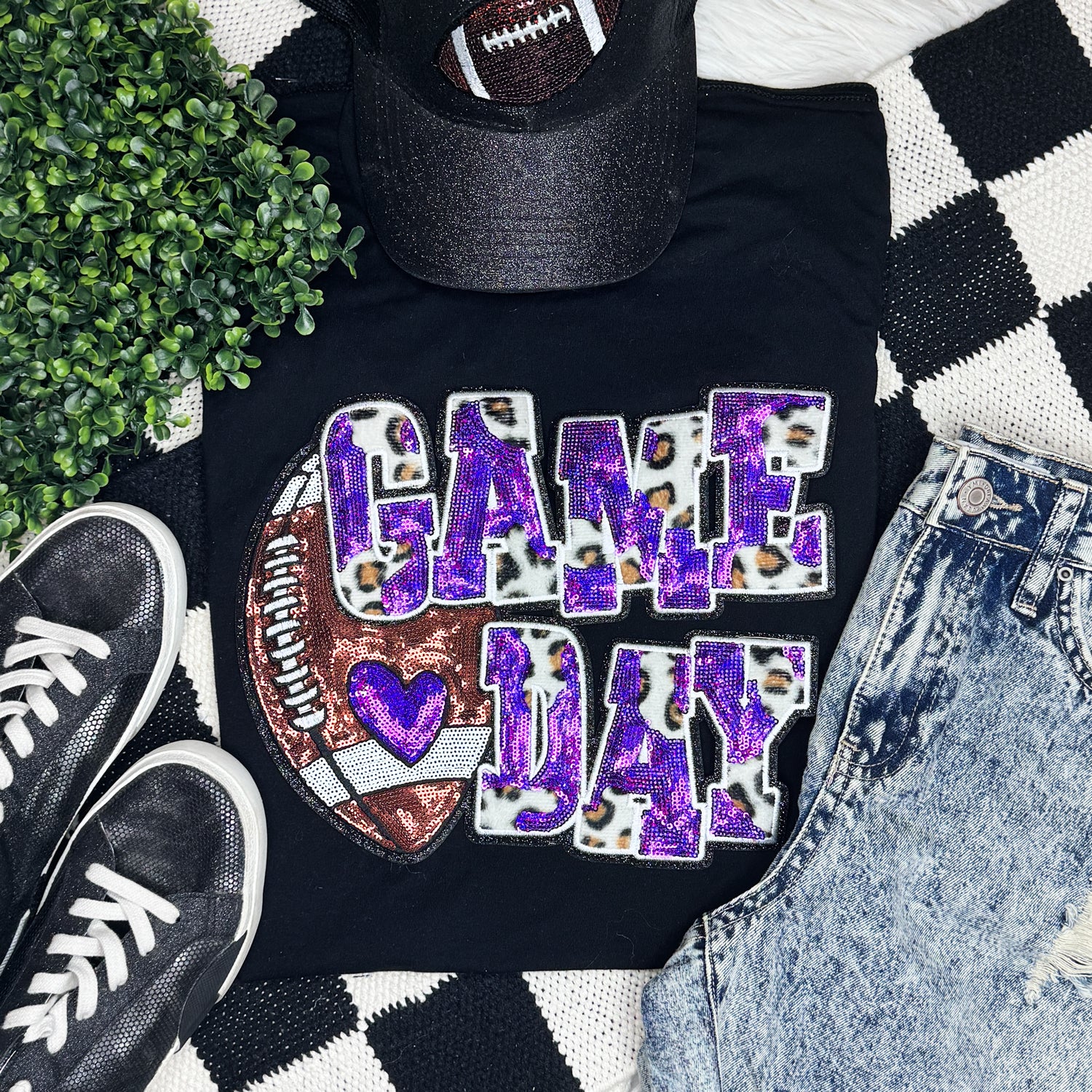 Purple Football Leopard & Sequin Tee Hoodie, Sweatshirt | PodTeesHub.com