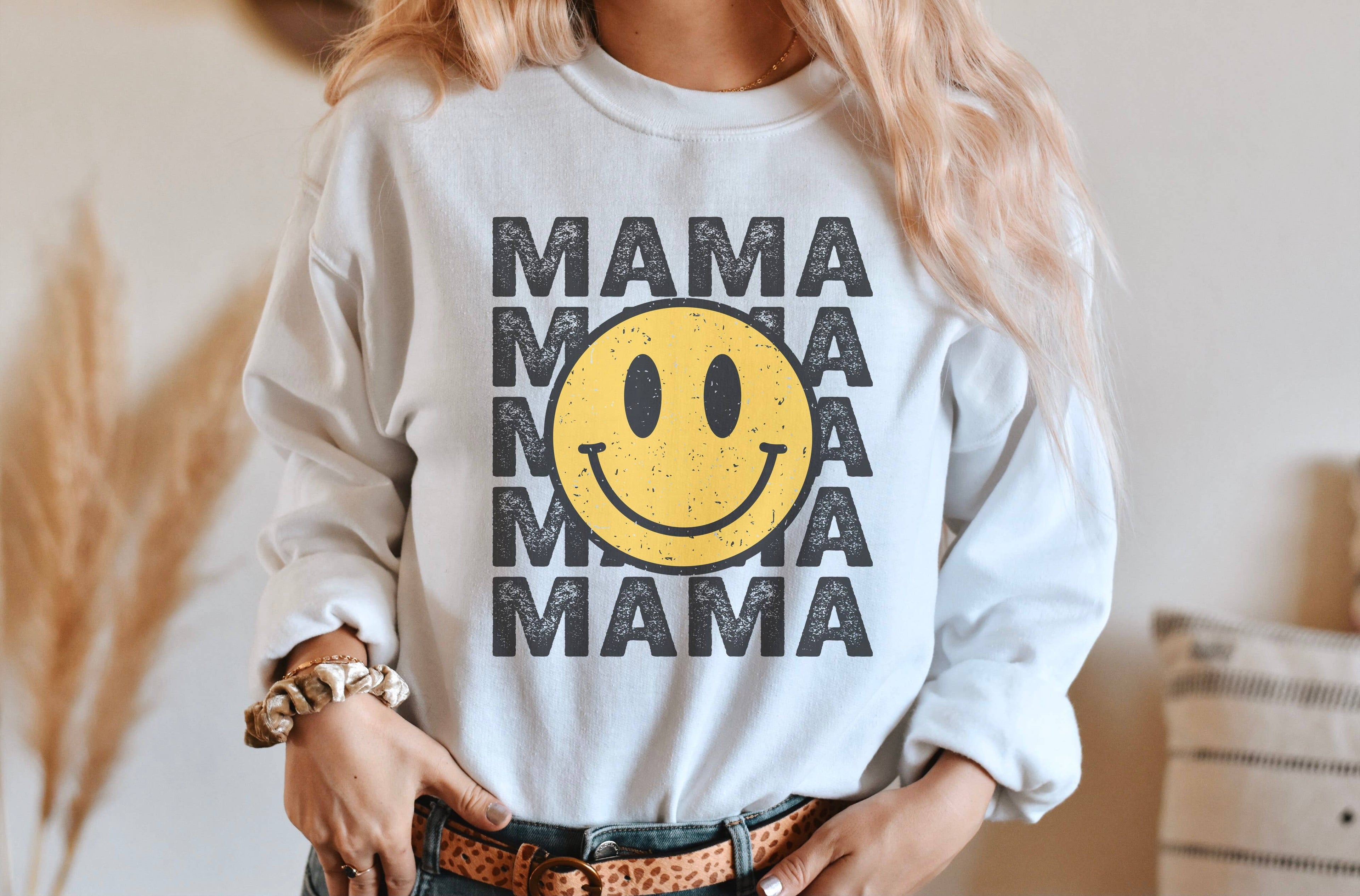 Retro Mama Stacked Crew Neck Sweatshirt T-Shirts, Hoodie | PodTeesHub.com