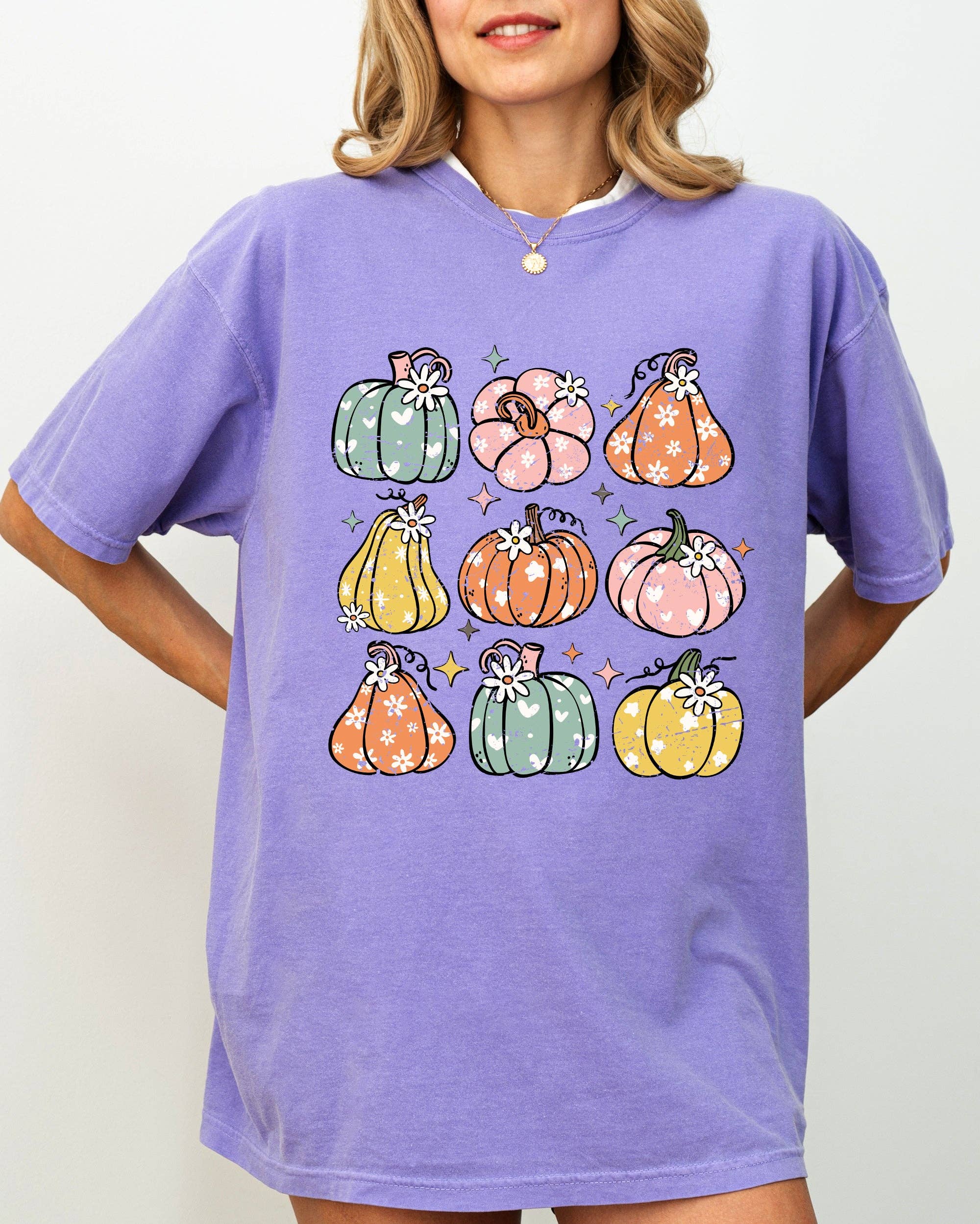 Retro Colorful Floral Pumpkins, Halloween Fall, Autumn Shirt Hoodie, Sweatshirt | PodTeesHub.com