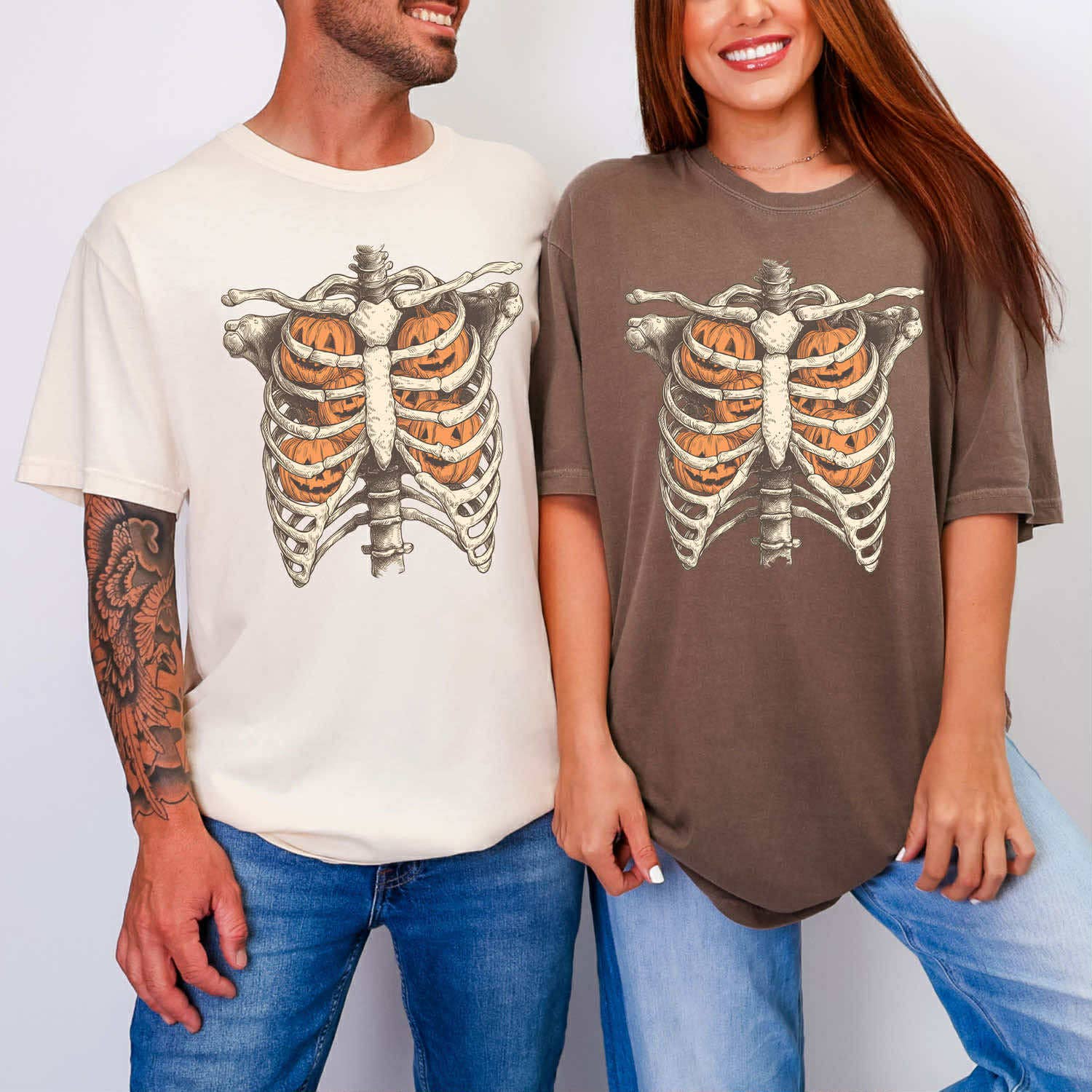 Pumpkin Skeleton Rib Cage Tee Hoodie, Sweatshirt | PodTeesHub.com