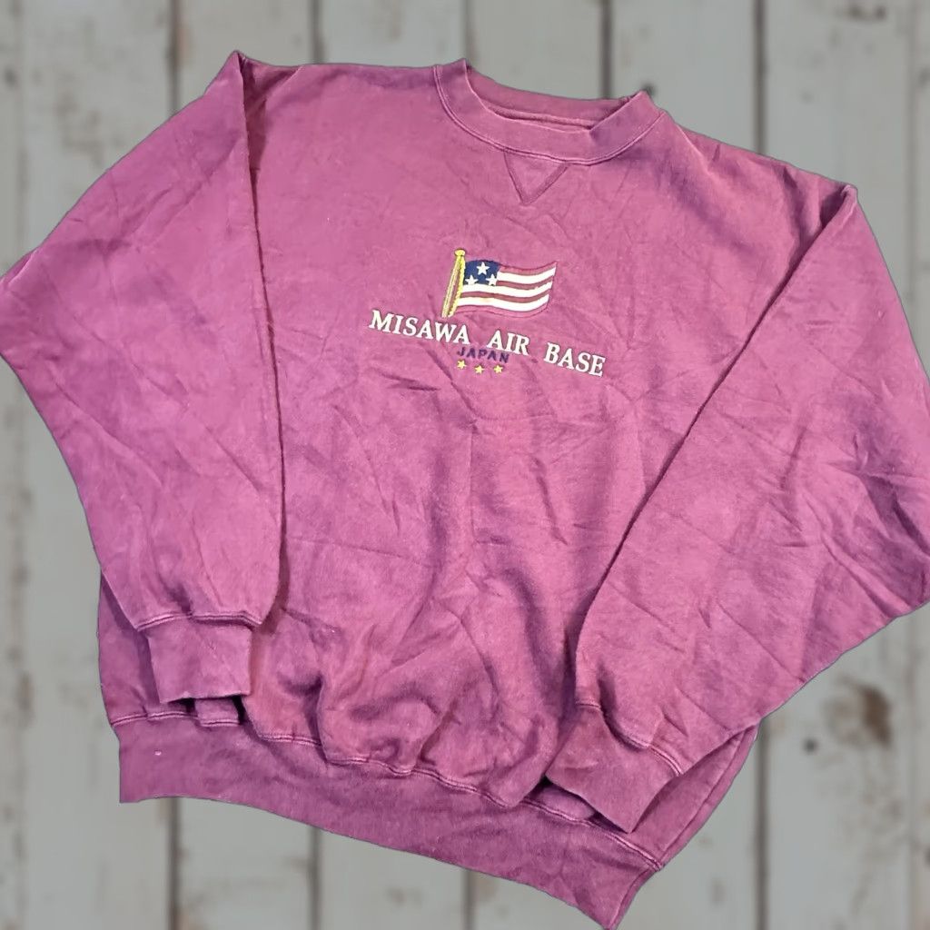 Vintage Gear For Sport Sweatshirt Mens Crewneck Red Cotton Misawa Air Base Japan Embroidered T-Shirts, Hoodie