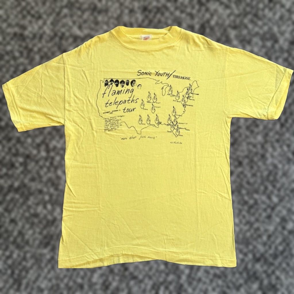 Vintage Sonic Youth Firehose Flaming Telepaths Tour T Shirt L Punk Sst Shirt Mens 80s Yellow Hoodie, Sweatshirt