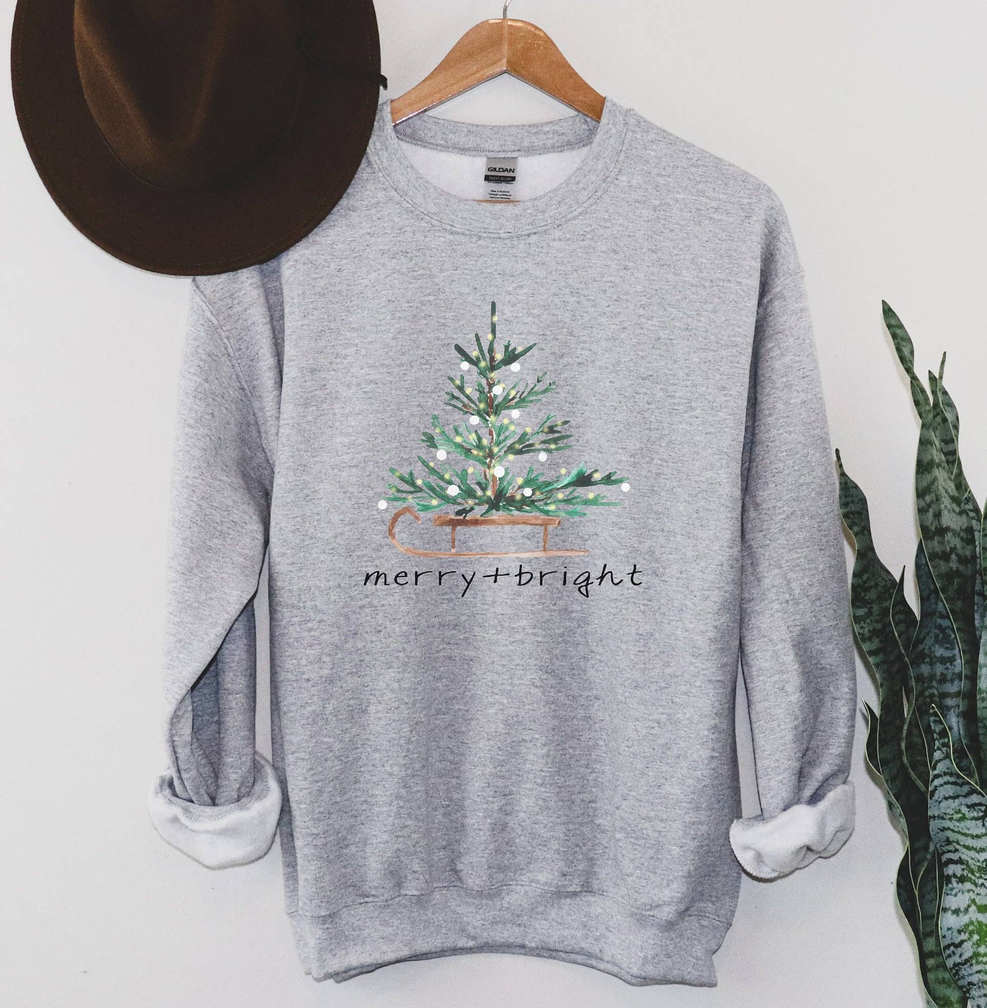 Merry & Bright Christmas Sweatshirt - Women's Holiday Wear T-Shirts, Hoodie | PodTeesHub.com