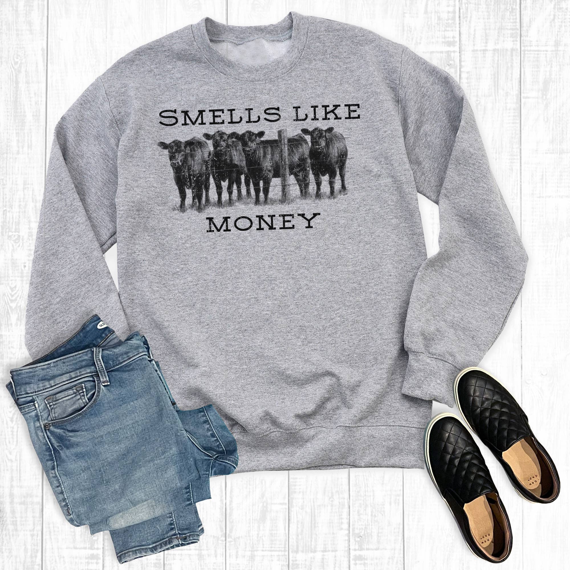 Western Cows Smells Like Money Sweatshirt T-Shirts, Hoodie | PodTeesHub.com
