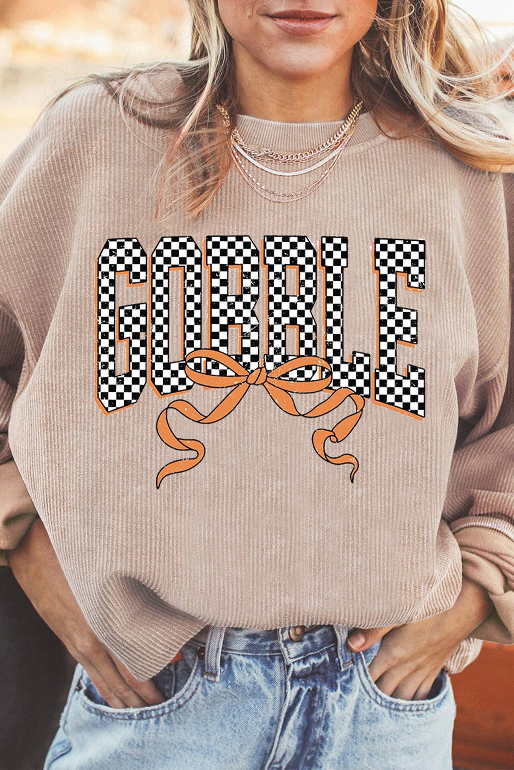Texture Checkered Gobble Bow Print Baggy Sweatshirt Graphic T-Shirts, Hoodie | PodTeesHub.com