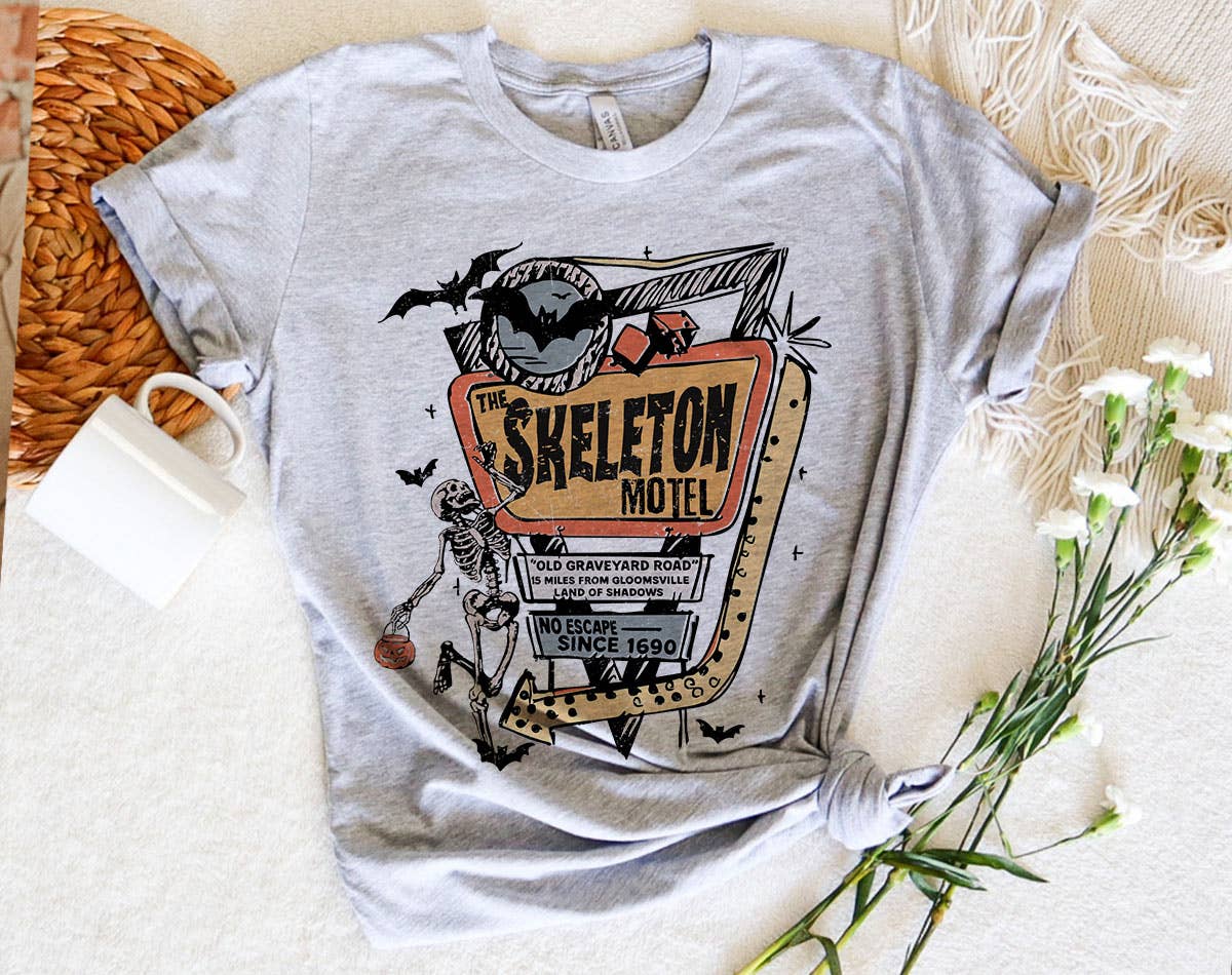 The Skeleton Motel - Halloween Bat Retro T-Shirt Hoodie, Sweatshirt | PodTeesHub.com