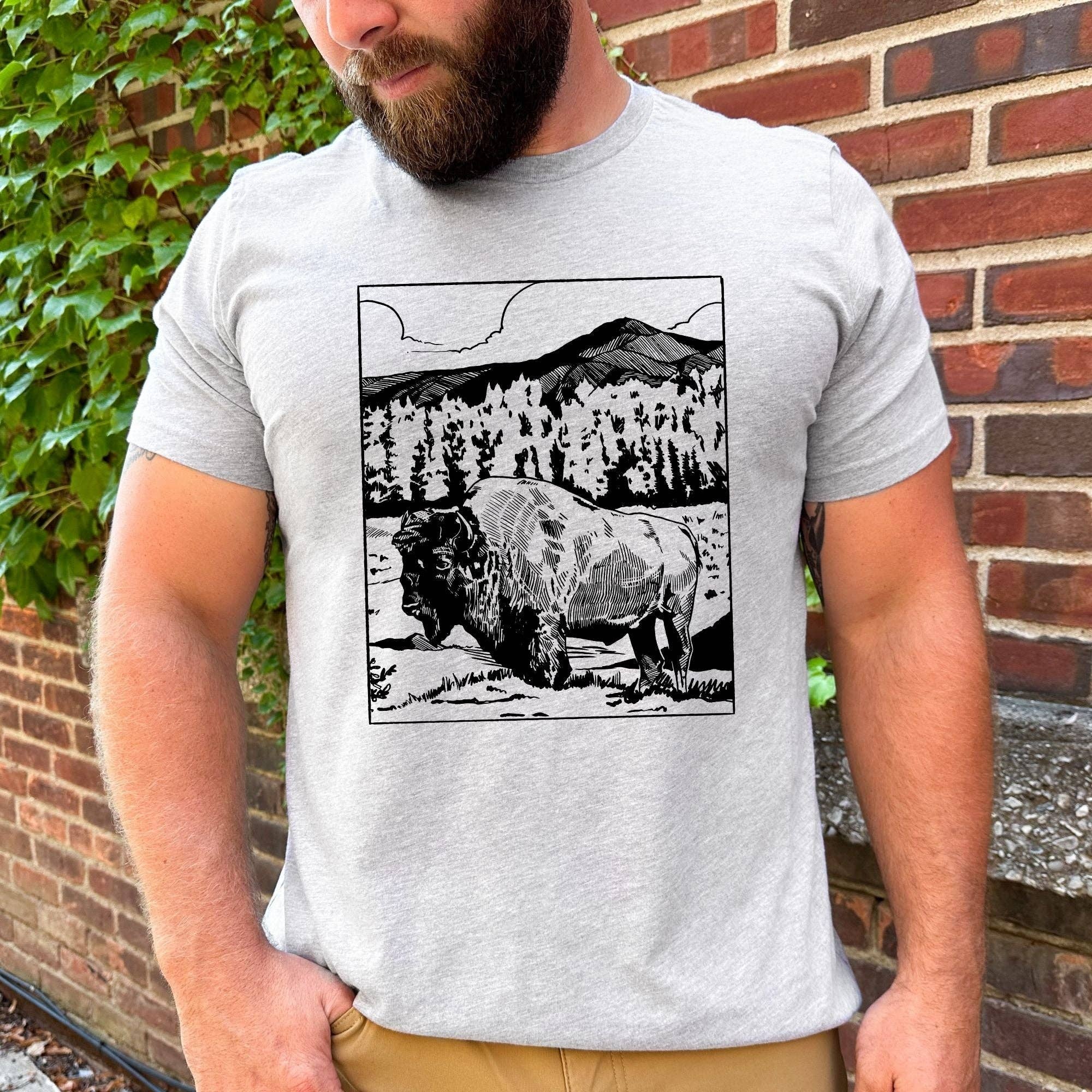 Hand Drawn Bison Roaming Buffalo Unisex Shirt Hoodie, Sweatshirt | PodTeesHub.com