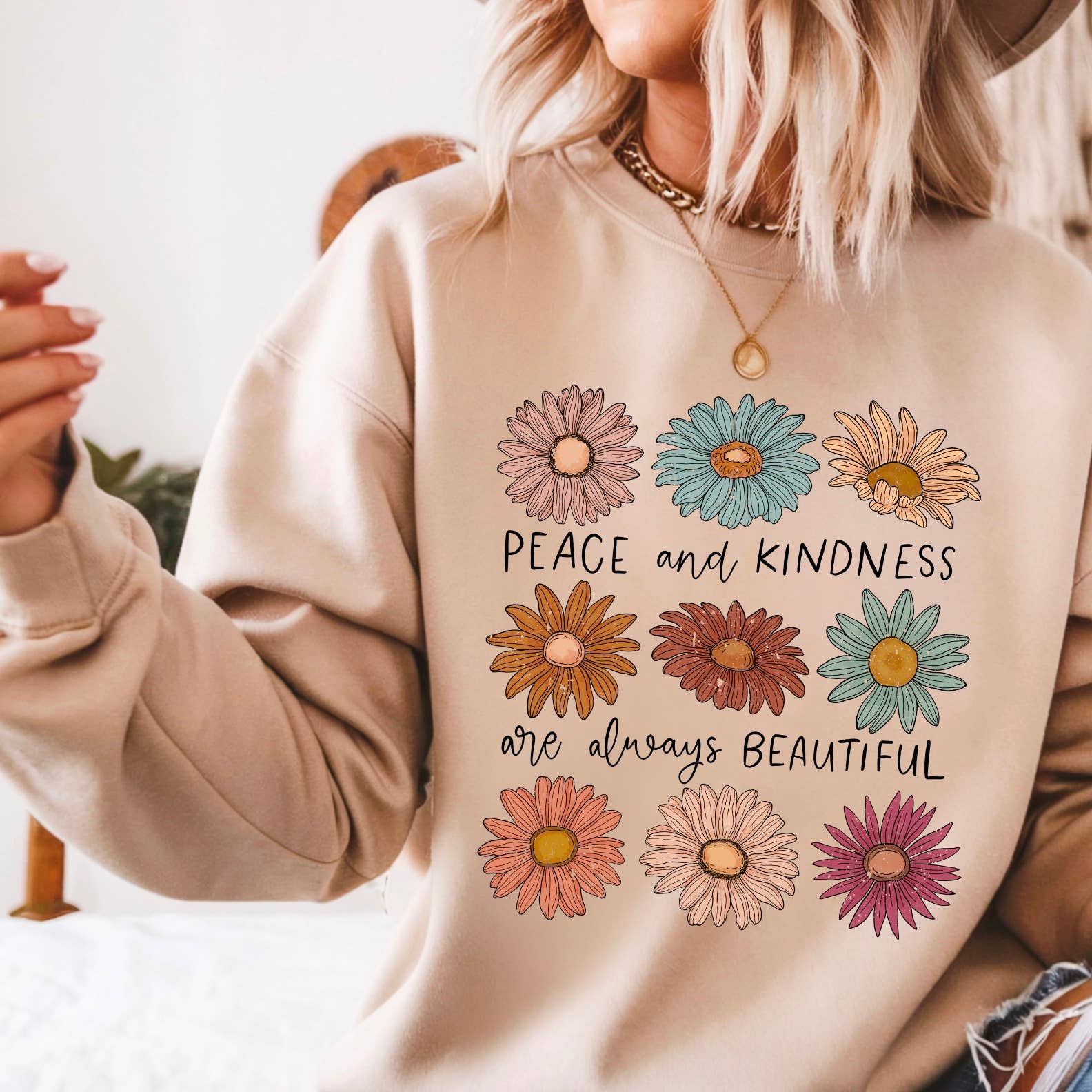 Peace and Kindness Floral Spring 2025 Graphic Sweatshirt T-Shirts, Hoodie | PodTeesHub.com