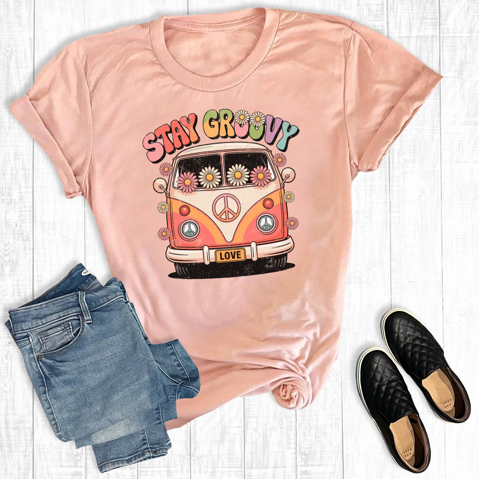 Retro Hippy Van Stay Groovy Graphic Tee Hoodie, Sweatshirt | PodTeesHub.com