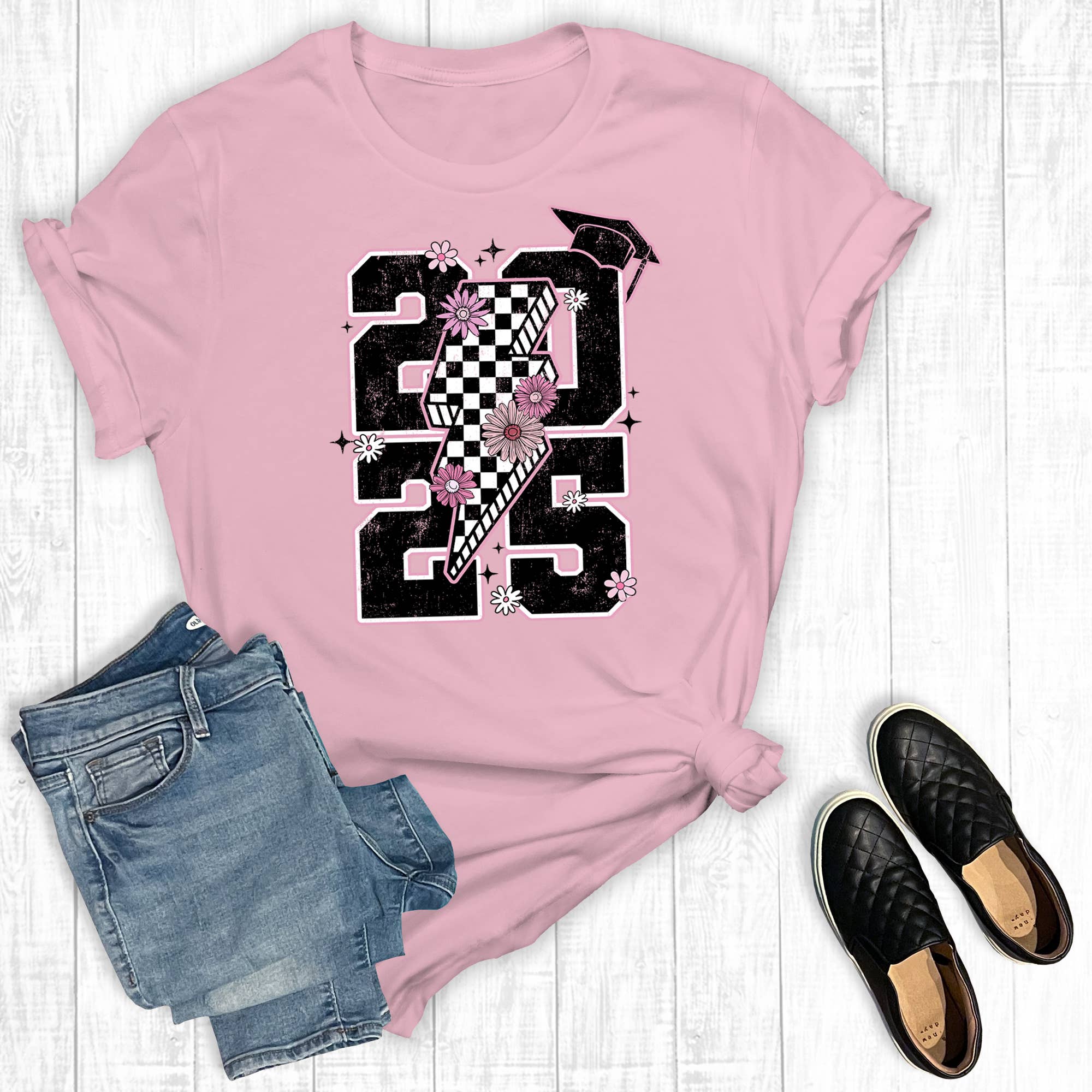 Retro Senior 2025 Checkered Lightning Bolt Graphic Tee Hoodie, Sweatshirt | PodTeesHub.com