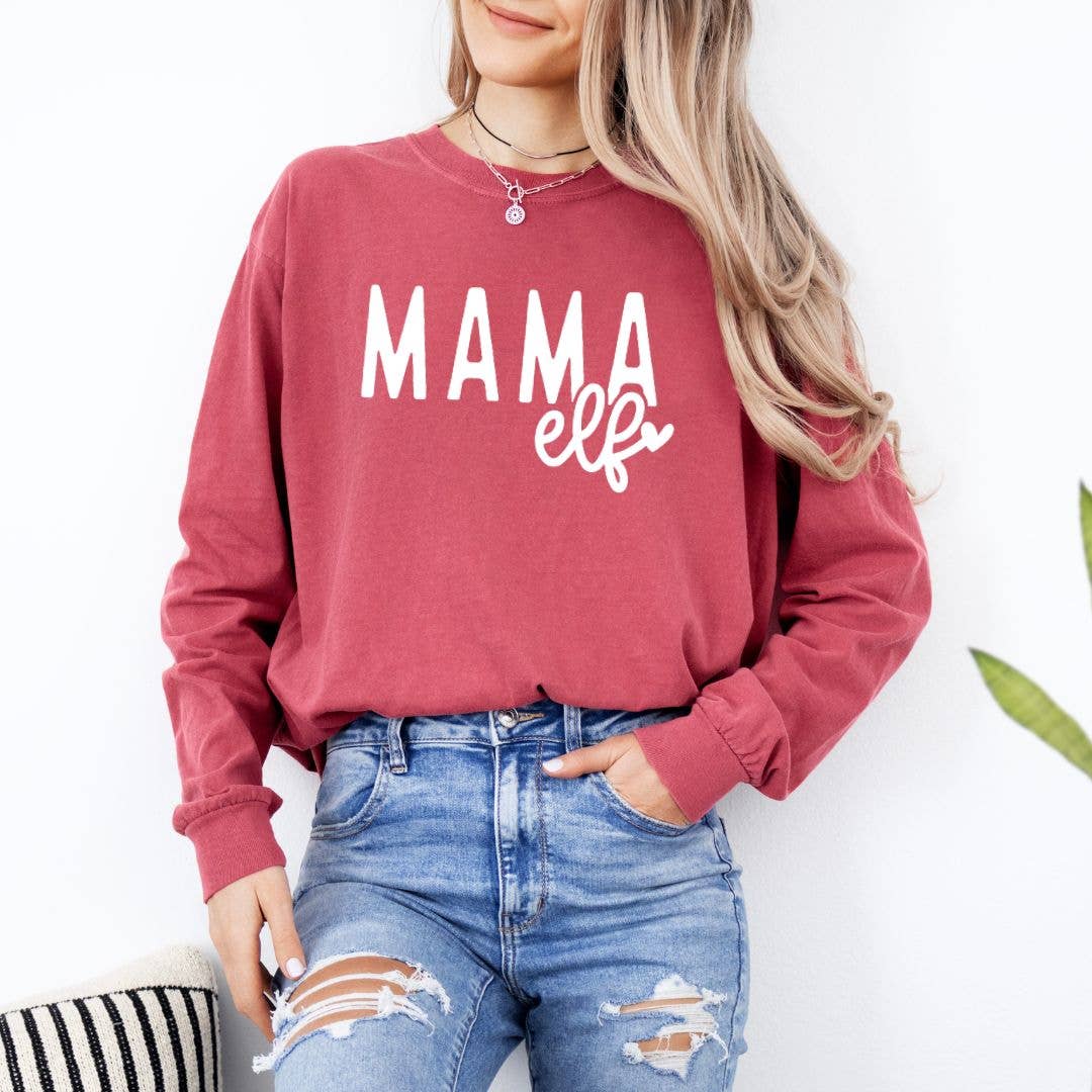 Mama Elf Long Sleeve Christmas Tee - Graphic Tee Hoodie, Sweatshirt | PodTeesHub.com