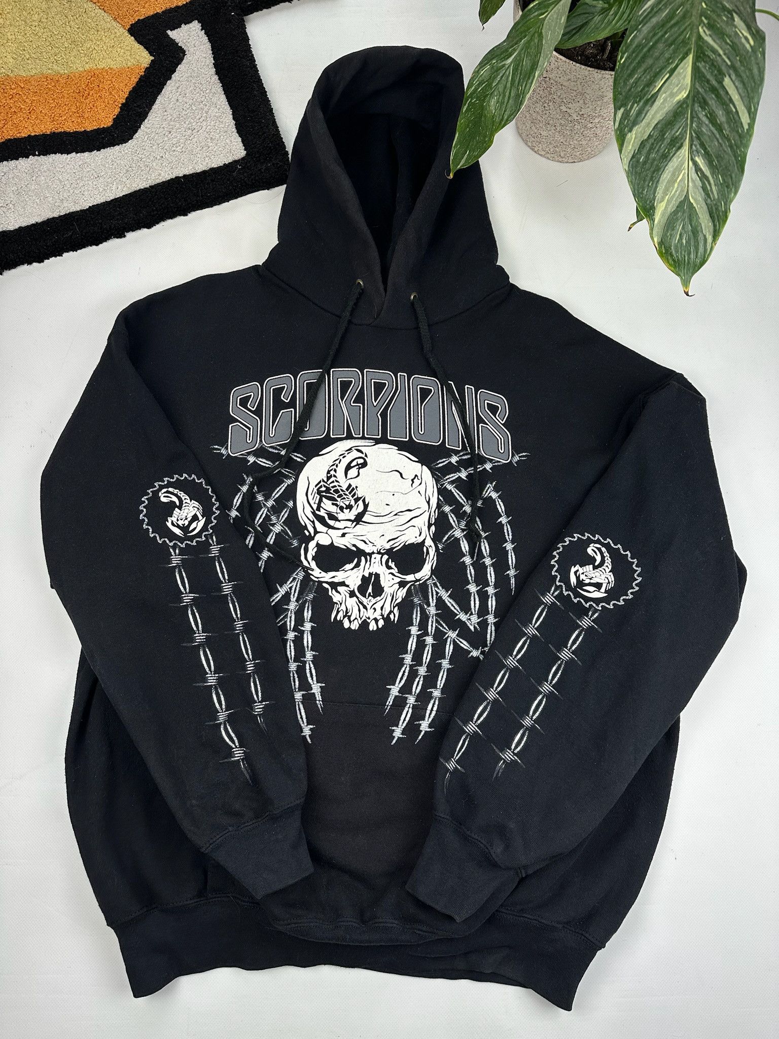 Band Tees Vintage Scorpions Band Hoodie Barbed Wire Skull Rave Sweatshirt | PodTeesHub.com