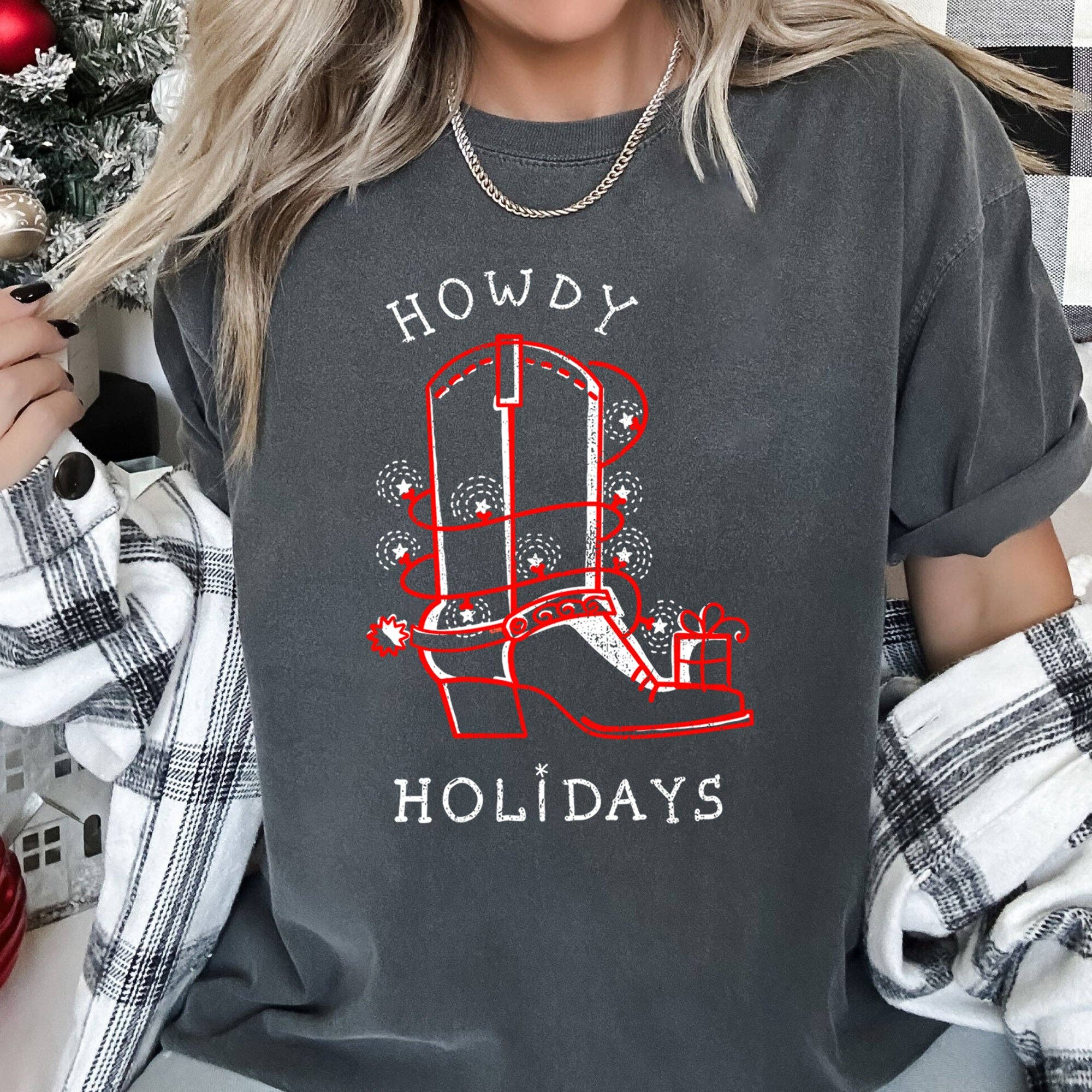 Howdy Holidays, Christmas, Cowboy Boot, Retro,, Tshirt Hoodie, Sweatshirt | PodTeesHub.com