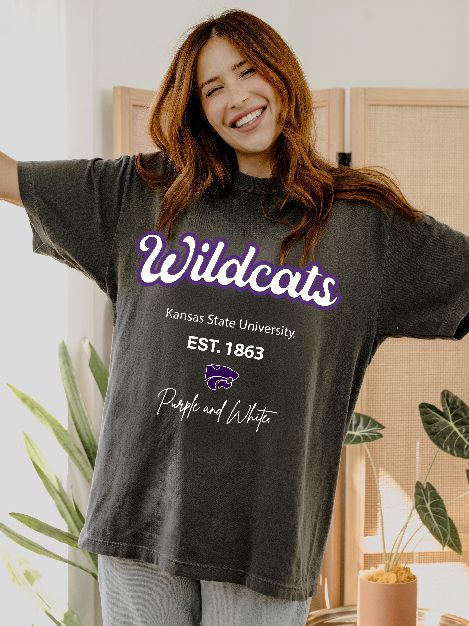 Ksu Wildcats Letterman Black Thrifted Tee Hoodie, Sweatshirt | PodTeesHub.com