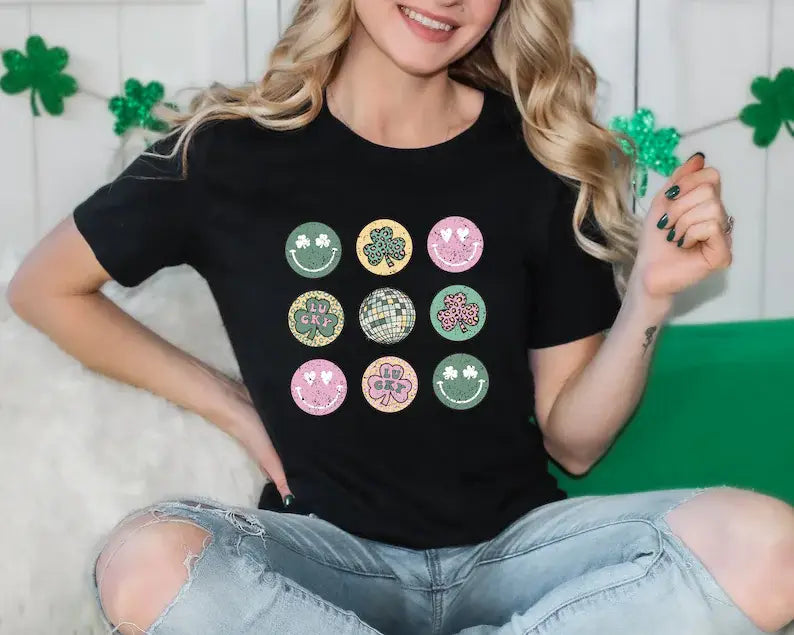 Smiley Clovers St Patrick's Day T-Shirt Hoodie, Sweatshirt | PodTeesHub.com