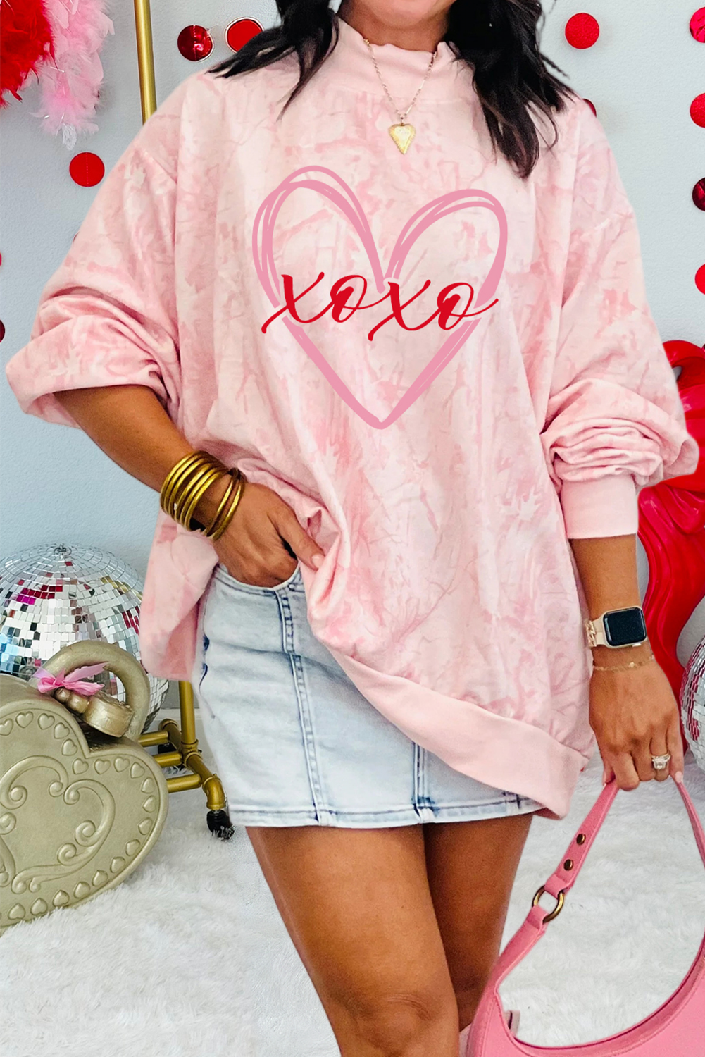 Tie Dye Xoxo Heart Printed Mock Neck Sweatshirt (S-Xl) T-Shirts, Hoodie | PodTeesHub.com