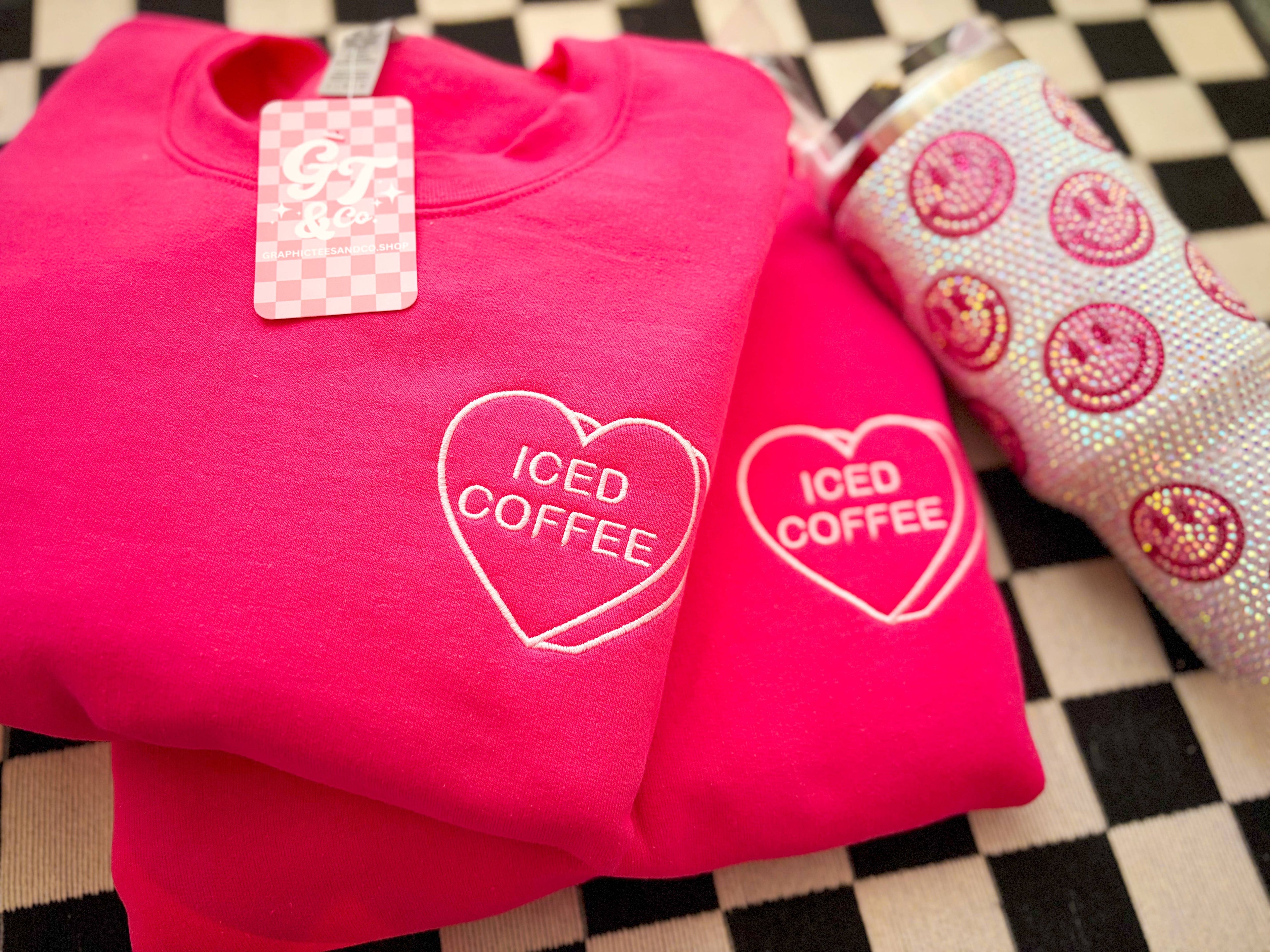 Iced Coffee Heart Embroidered Crewneck | Sweatshirt T-Shirts, Hoodie | PodTeesHub.com
