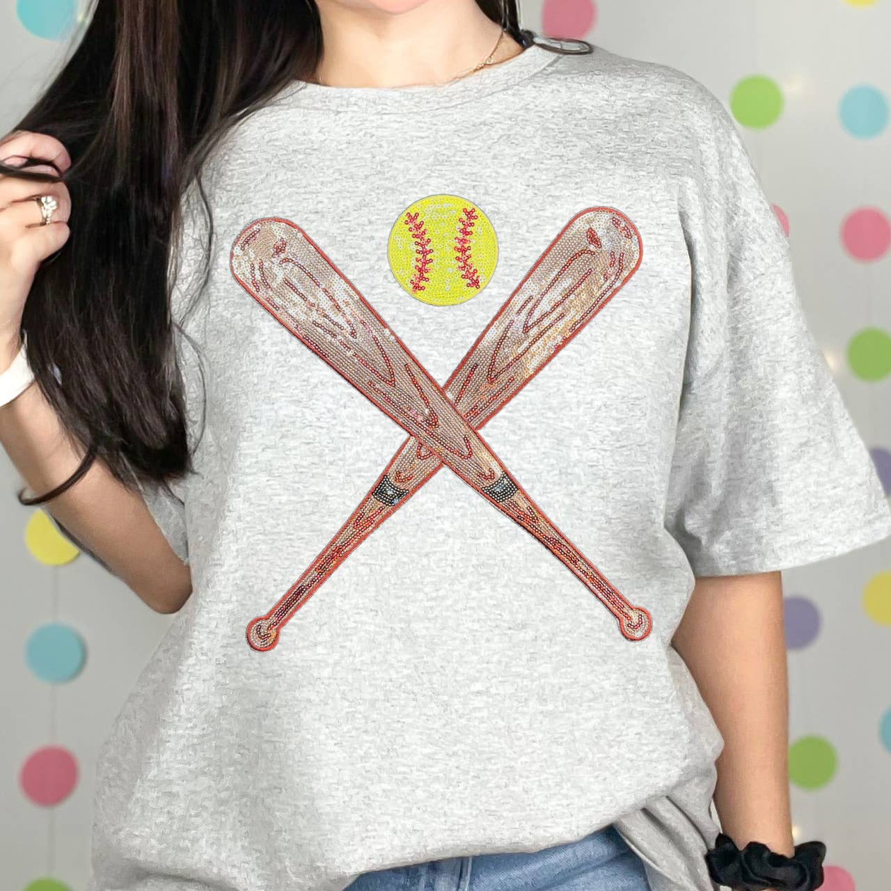 Sequin Bats and Softball Patch Ash Everyday Tee Hoodie, Sweatshirt | PodTeesHub.com