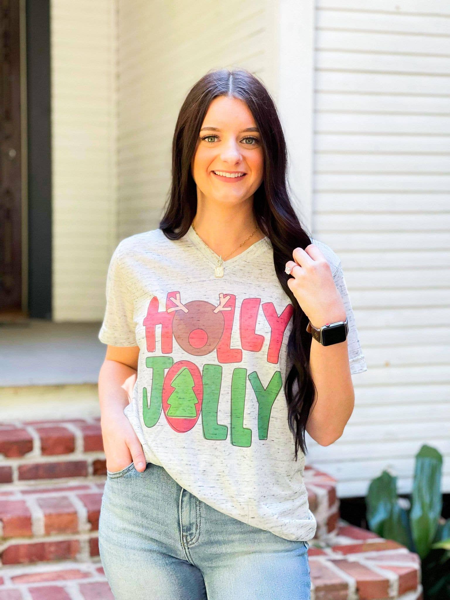 Holly Jolly Reindeer Marble Tee Hoodie, Sweatshirt | PodTeesHub.com