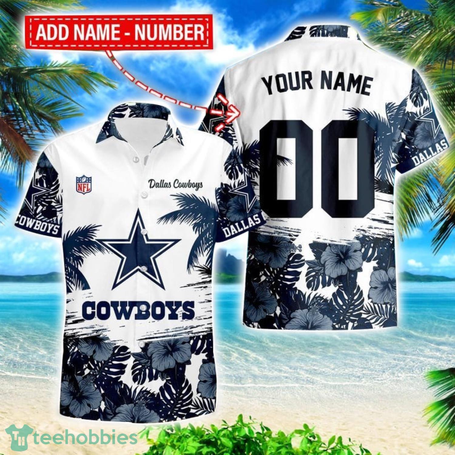 Dallas Cowboys Hibiscus Flower Hawaii Shirt and Shorts Summer Beach Shirt Custom Name And Number