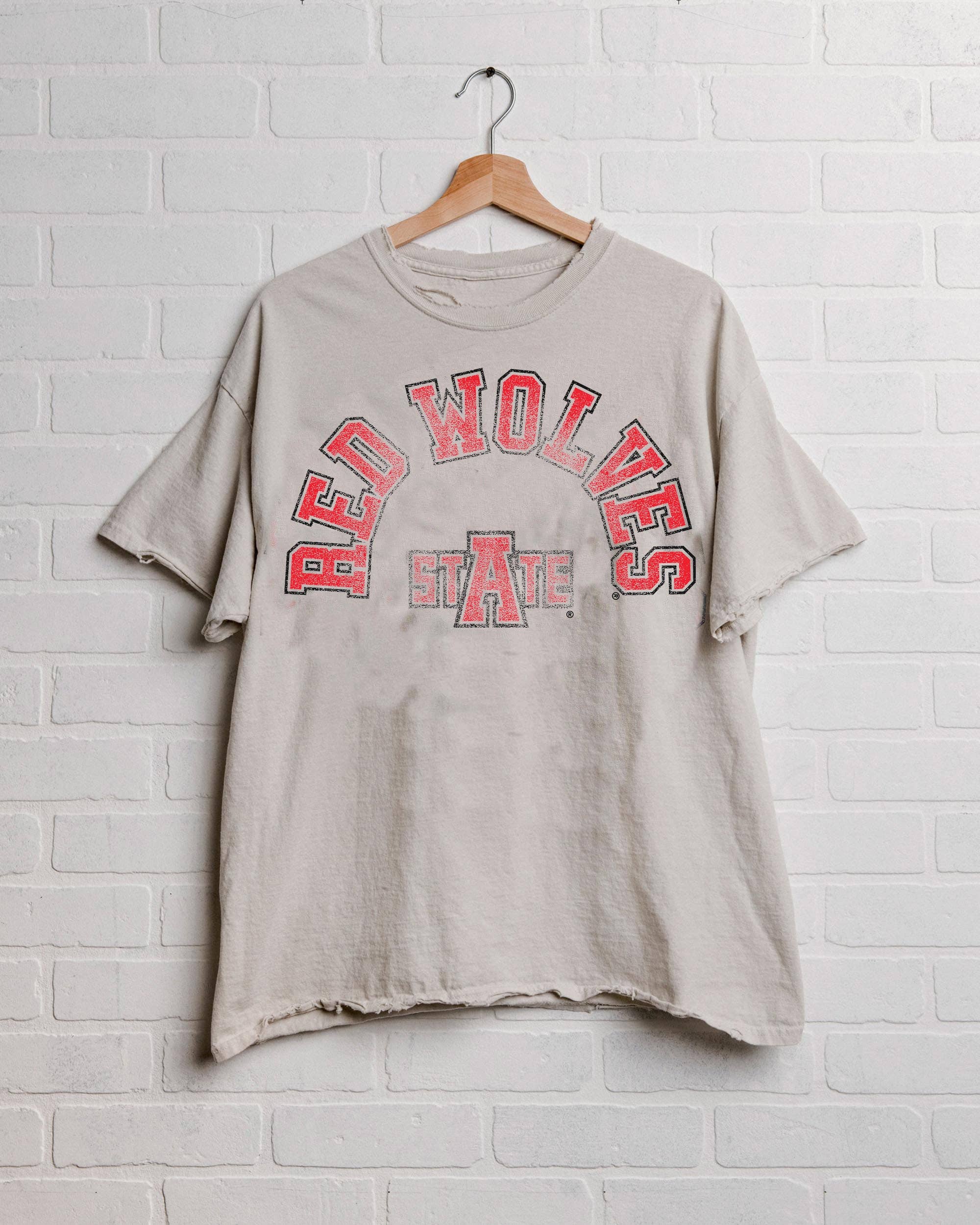 Arkansas State Red Wolves Mega Arch Off White Thrifted Tee Hoodie, Sweatshirt | PodTeesHub.com