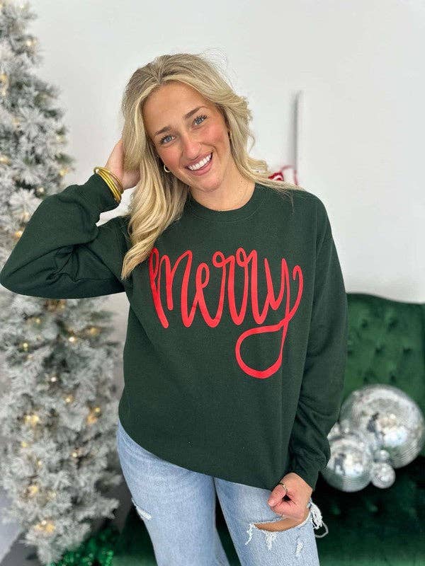 Jumbo Cursive Merry Puff Sweatshirt T-Shirts, Hoodie | PodTeesHub.com