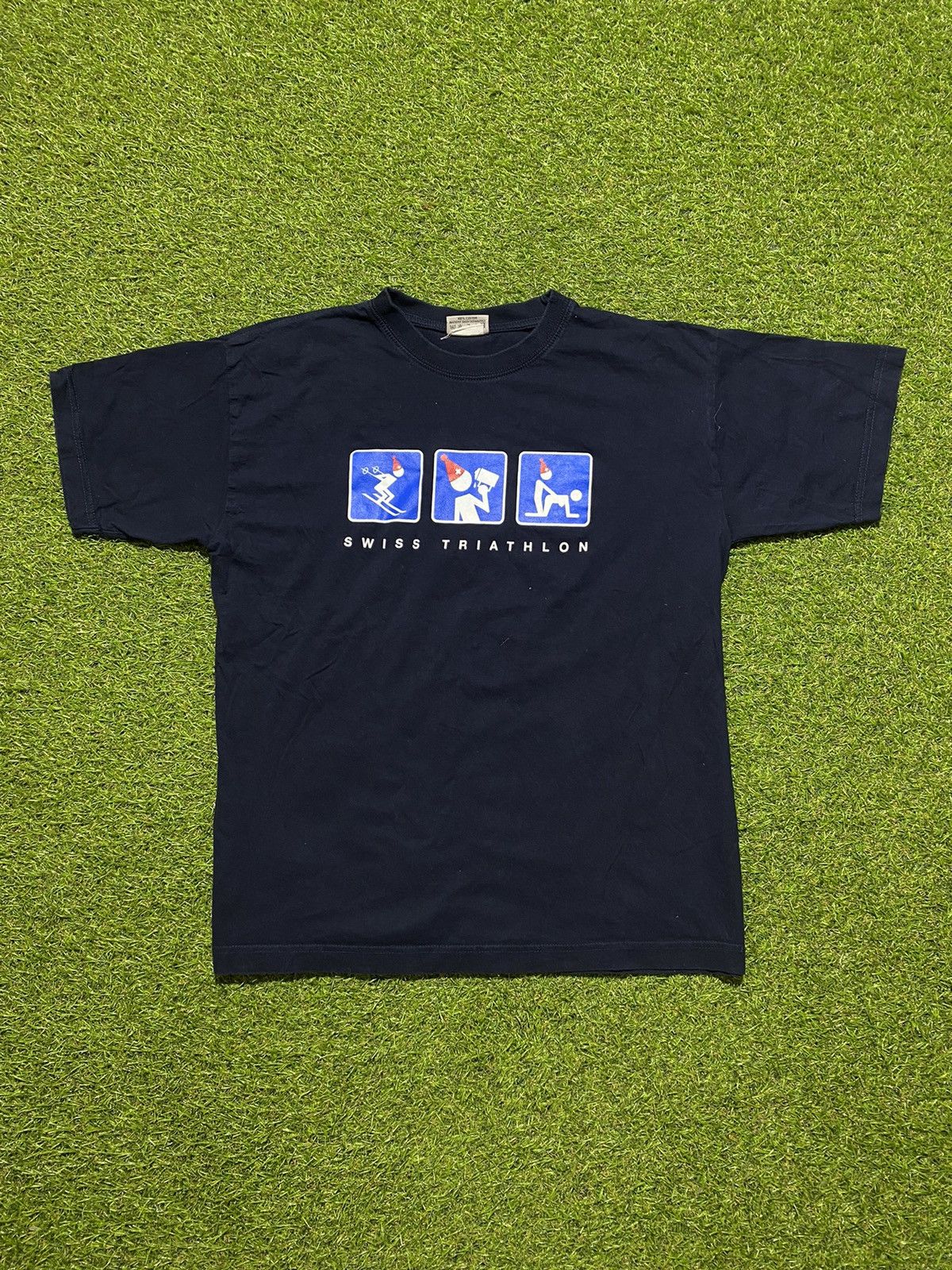 Vintage Swiss Triathlon Humor Tee Streetwear Style Size M Hoodie, Sweatshirt | PodTeesHub.com