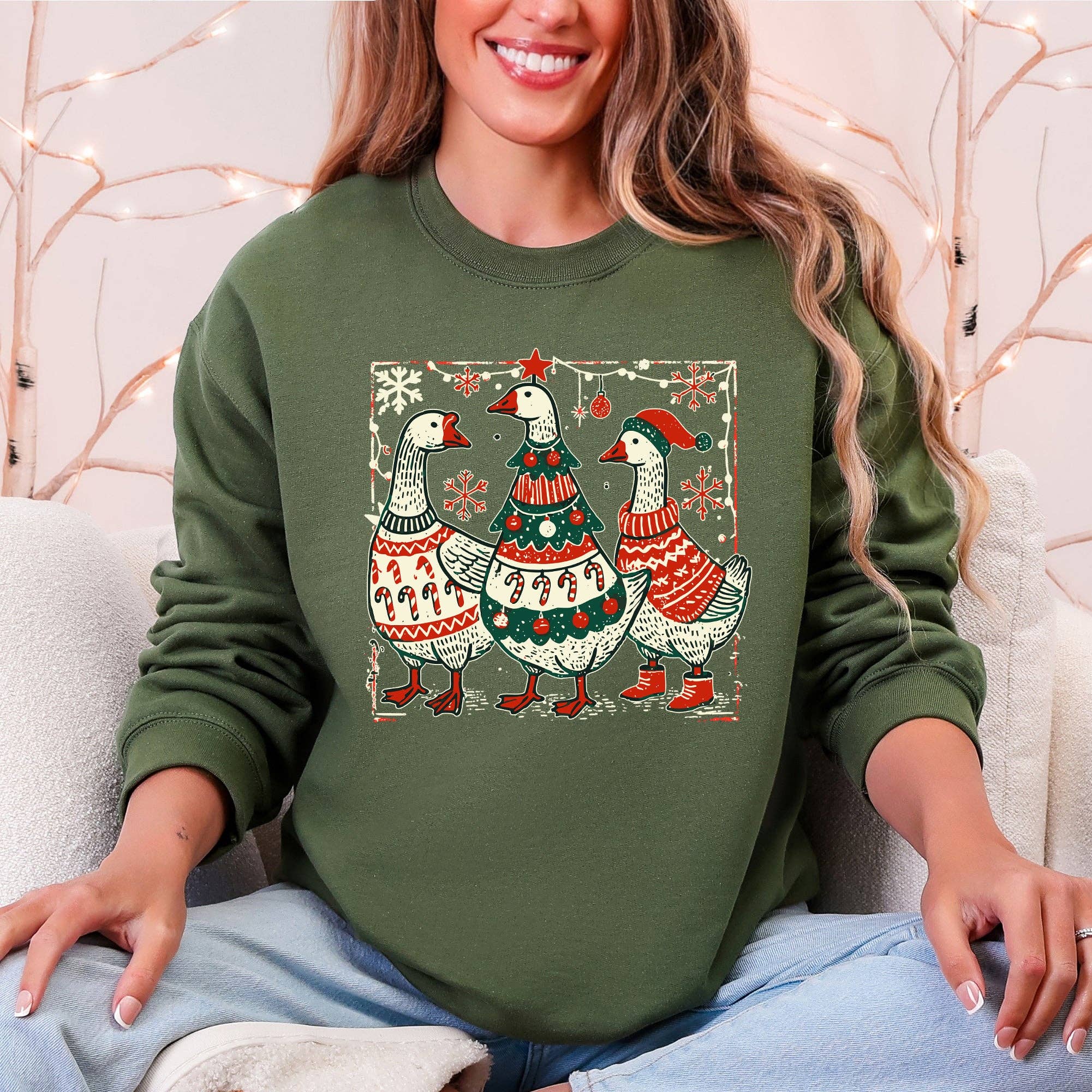Christmas Geese, Sweaters, Funny, Adorable Retro Sweatshirt T-Shirts, Hoodie | PodTeesHub.com
