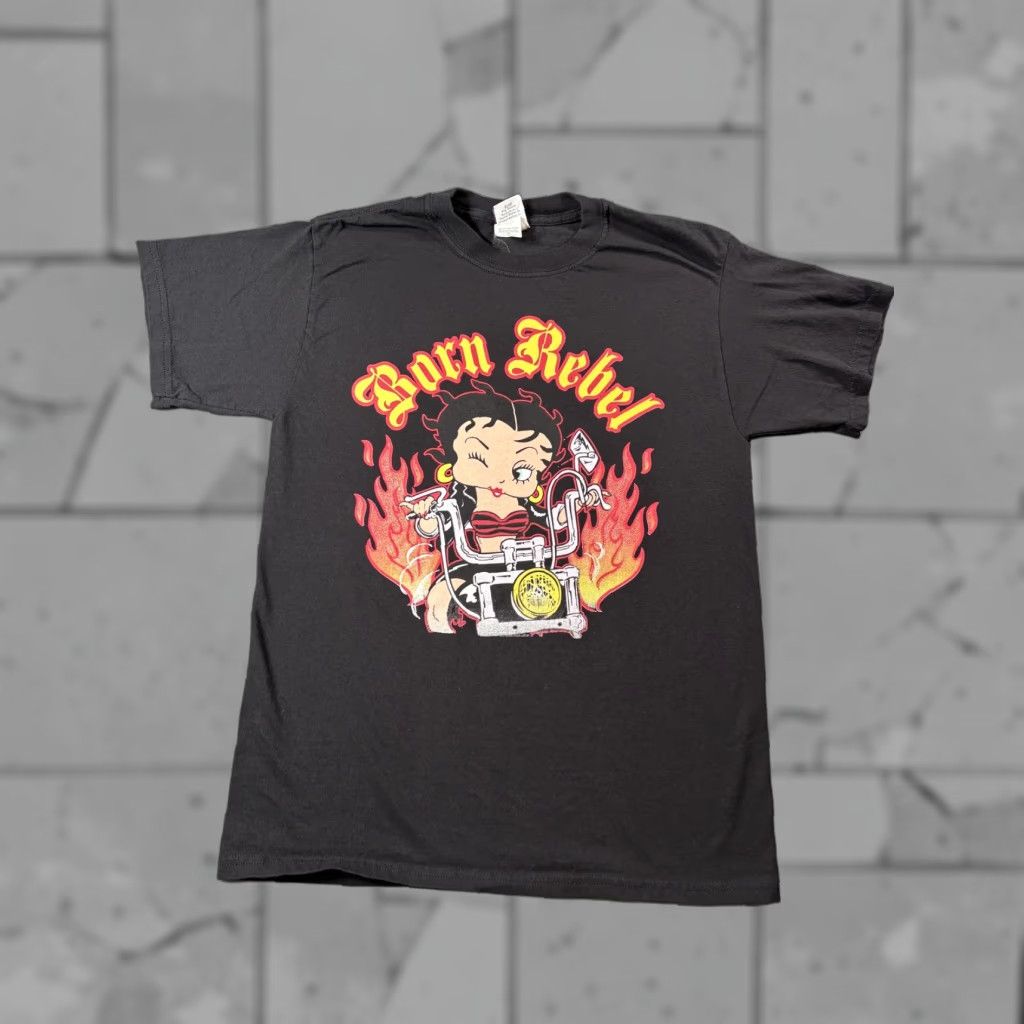 Vintage Freeze Betty Boop Shirt Mens M Black Born Rebel Biker 2003 Y2k Betty Boop Motorcycle Hoodie, Sweatshirt