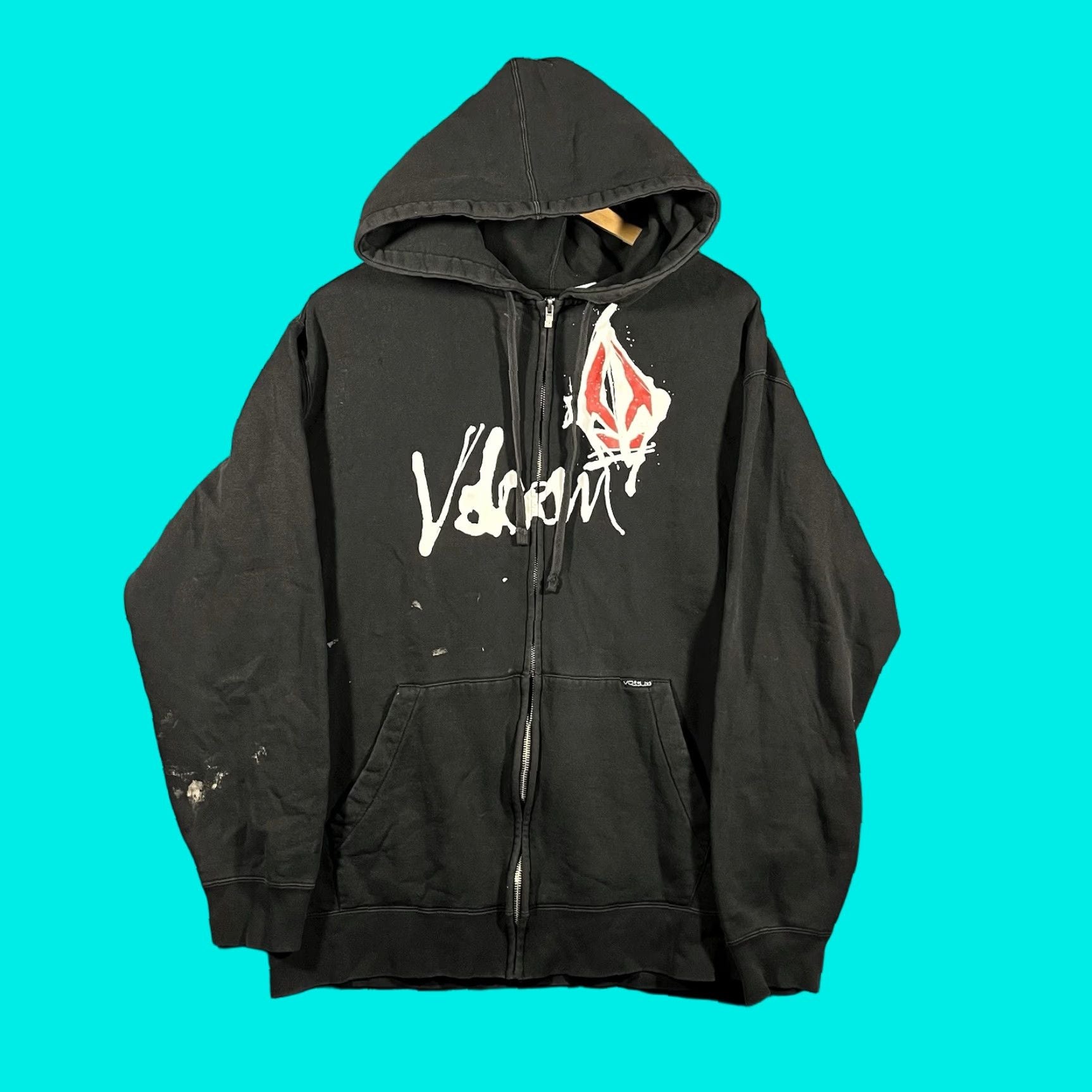 Vintage Volcom Hoodie Main Point Stone Zip Full Zip Grunge Surf Skate Mens Large Black Graphi T-Shirts, Sweatshirt