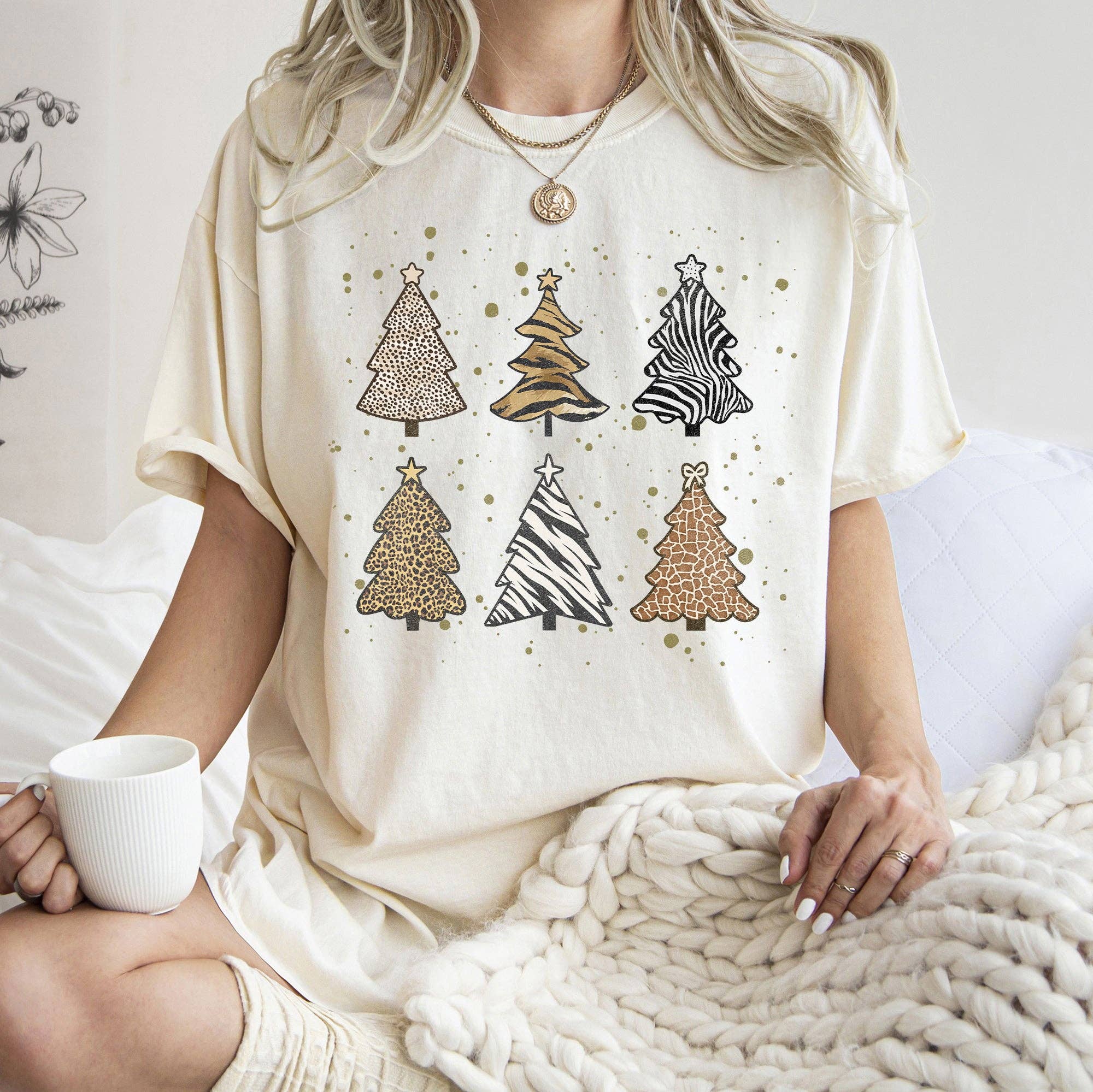 Christmas Trees, Animal Print,  Retro T-Shirt Hoodie, Sweatshirt | PodTeesHub.com