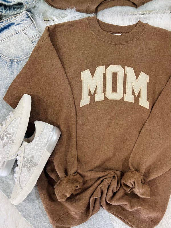 Mom Curved Varsity Applique Sweatshirt T-Shirts, Hoodie | PodTeesHub.com