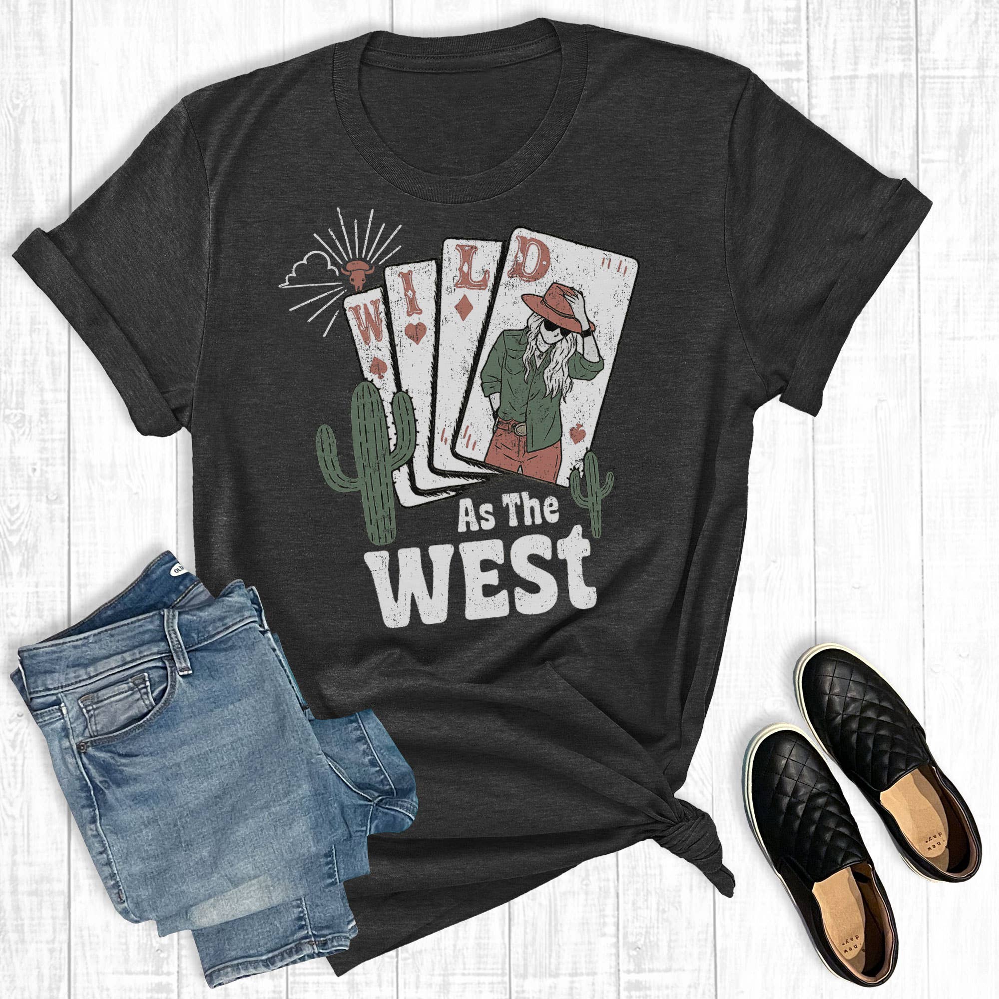 Western Cards Wild As the West Graphic Tee Hoodie, Sweatshirt | PodTeesHub.com